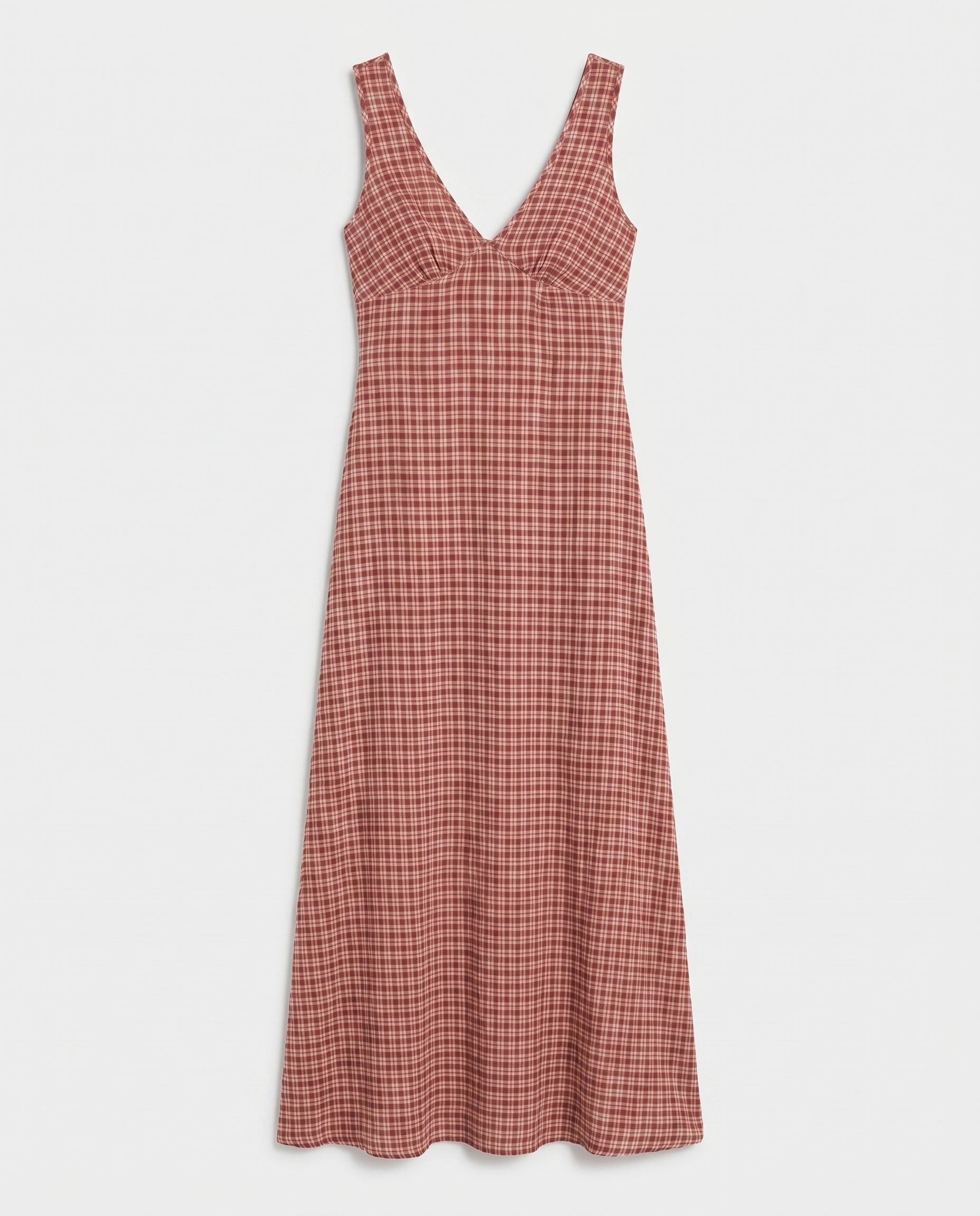 Capricorn Tully - Robe longue en seersucker de chanvre à carreaux bordeaux/beige