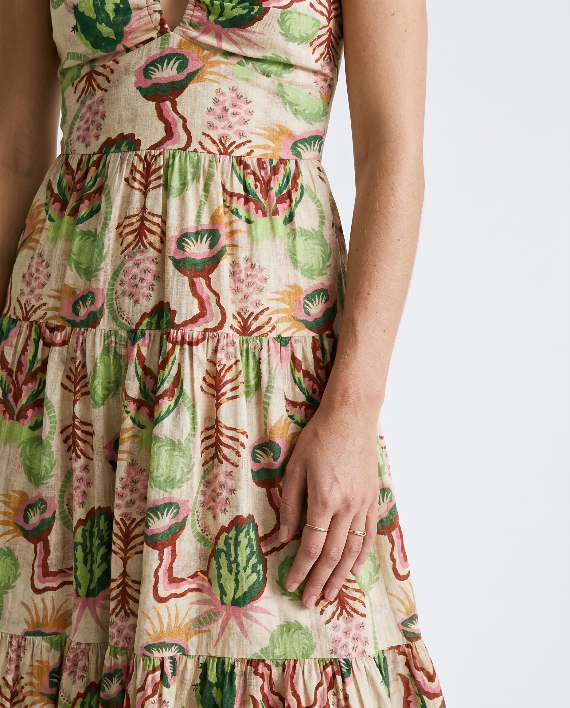 Cotton Seersucker Keyhole Halter Dress Desert Floral Canyon Clay