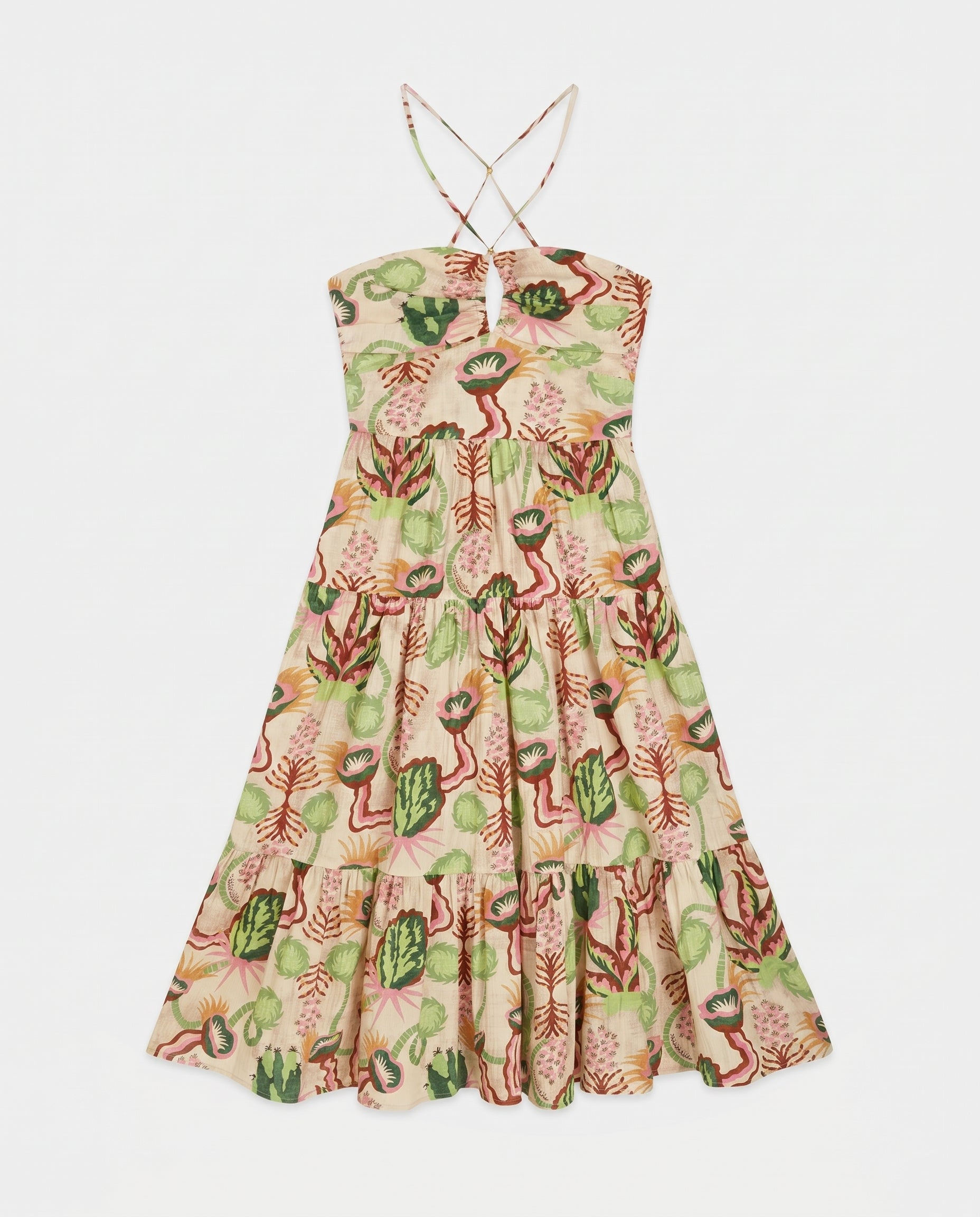 Cotton Seersucker Keyhole Halter Dress Desert Floral Canyon Clay