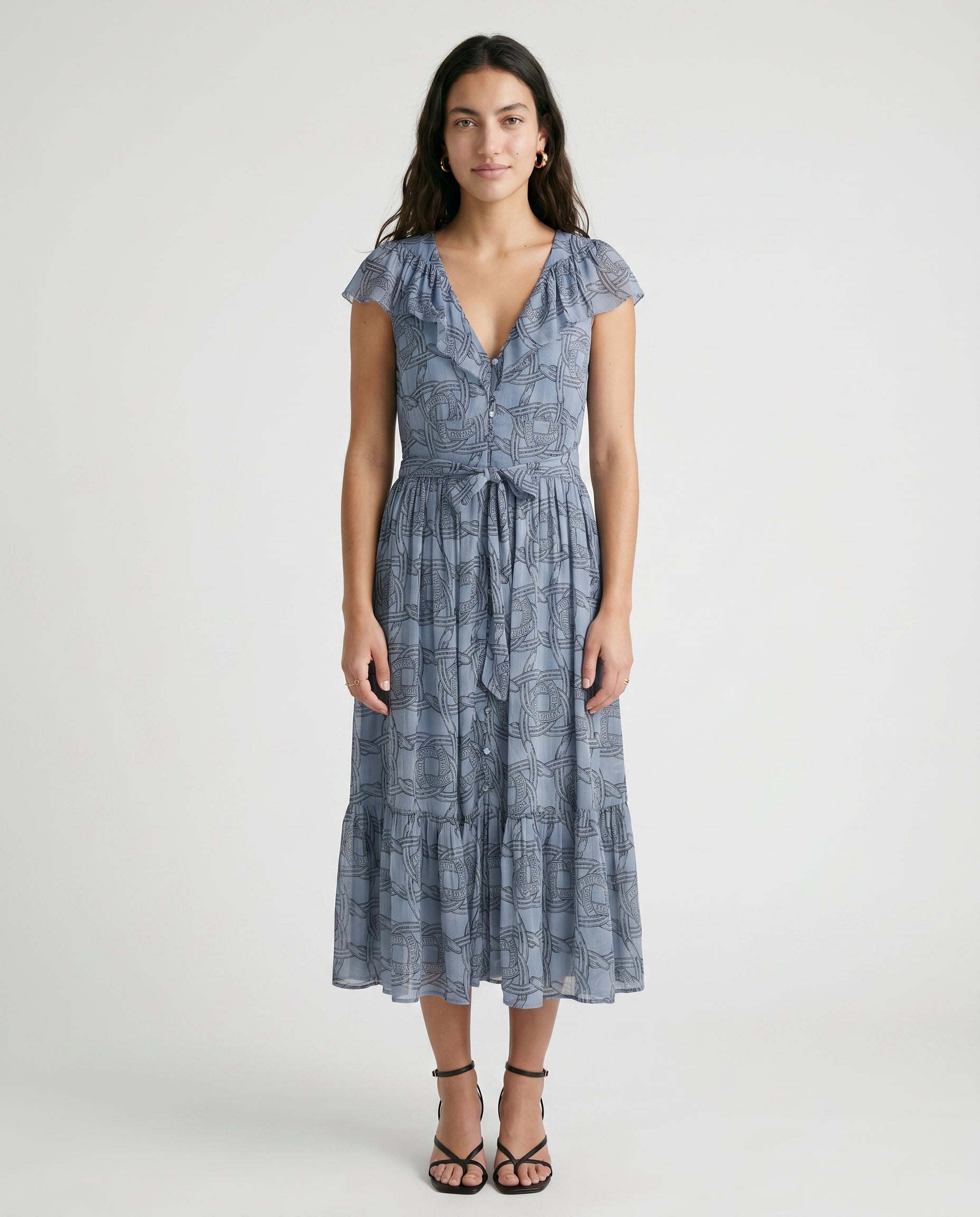 Robe midi de jour en mousseline imprimée, motif fer à cheval infini