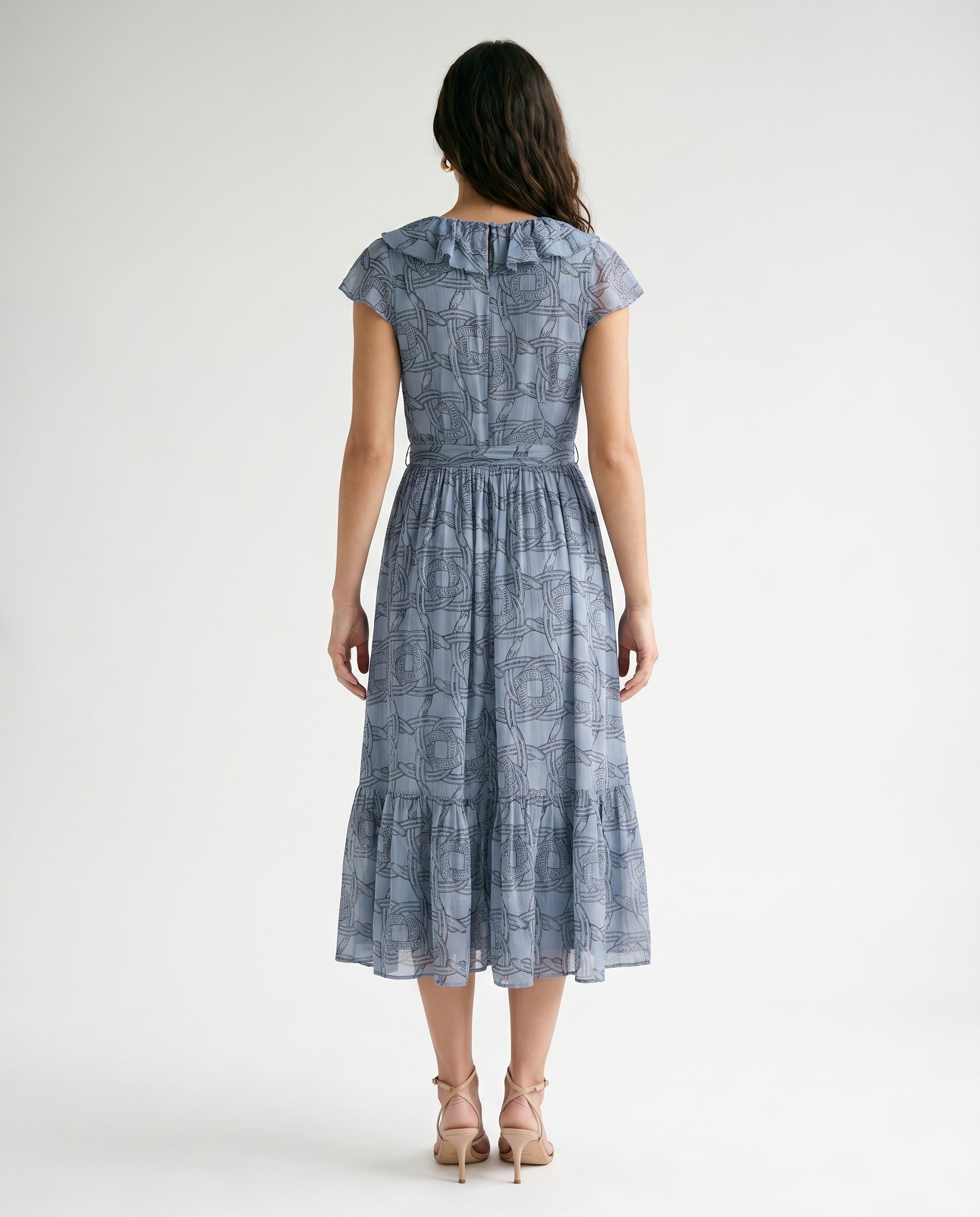 Robe midi de jour en mousseline imprimée, motif fer à cheval infini