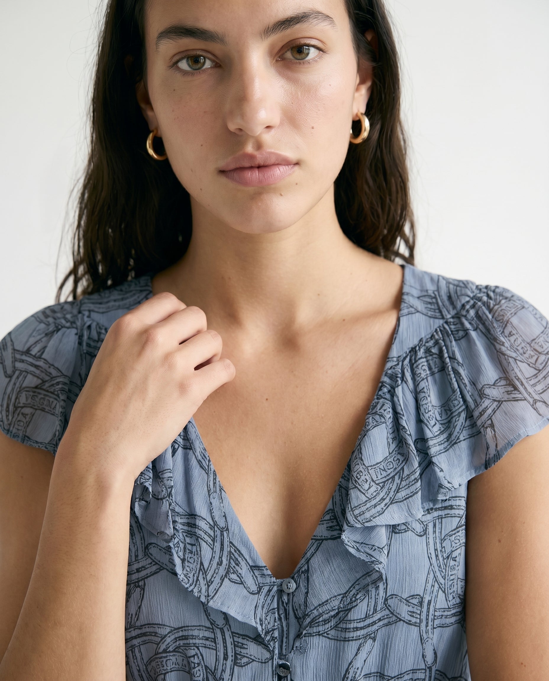 Robe midi de jour en mousseline imprimée, motif fer à cheval infini