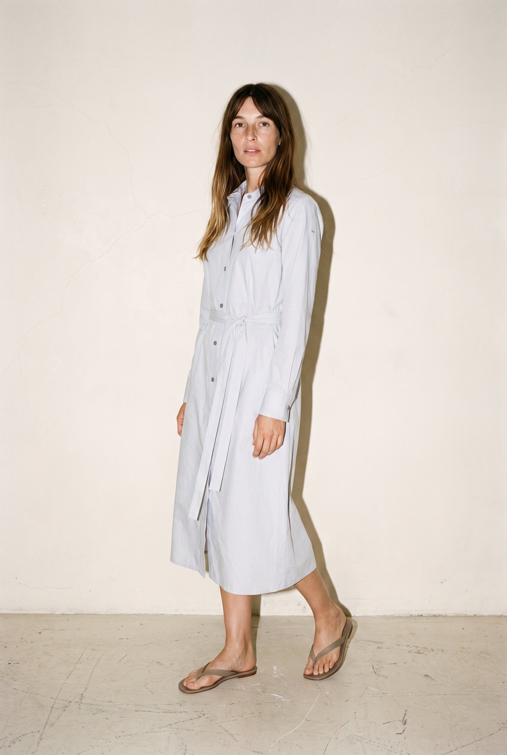 Belted Shirt Midi Dress Gray