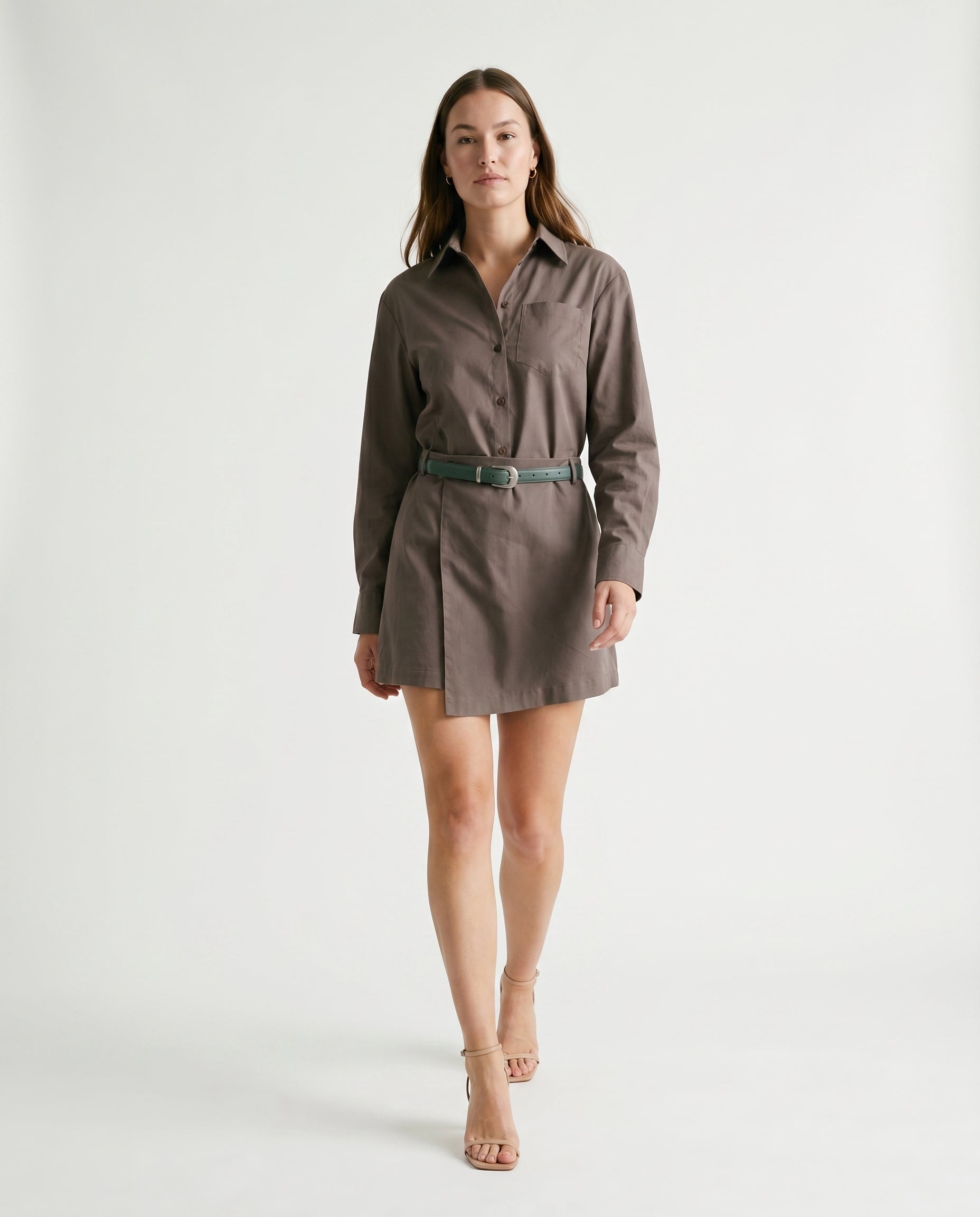 Belted Button Down Dress Olive/Green
