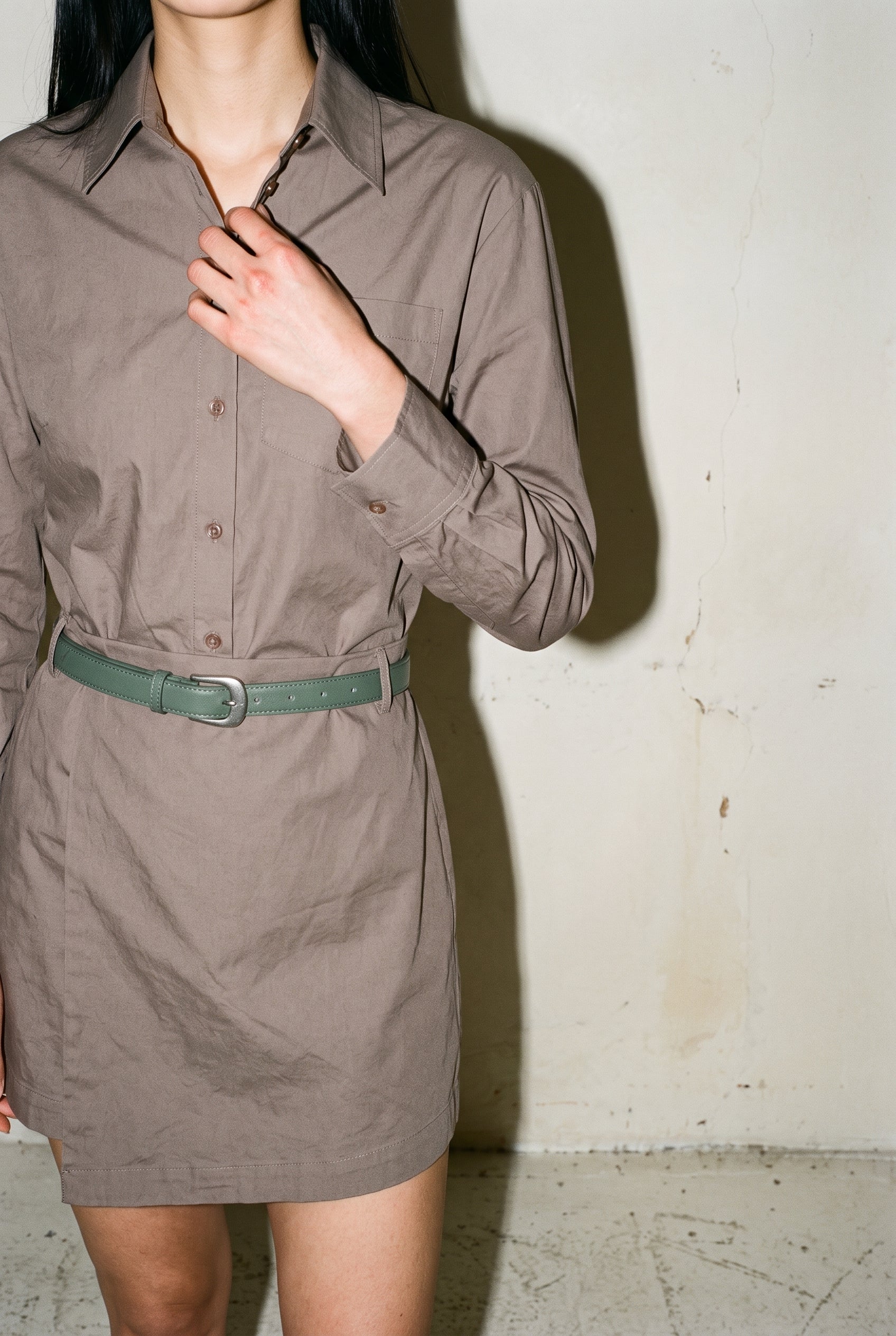 Belted Button Down Dress Olive/Green