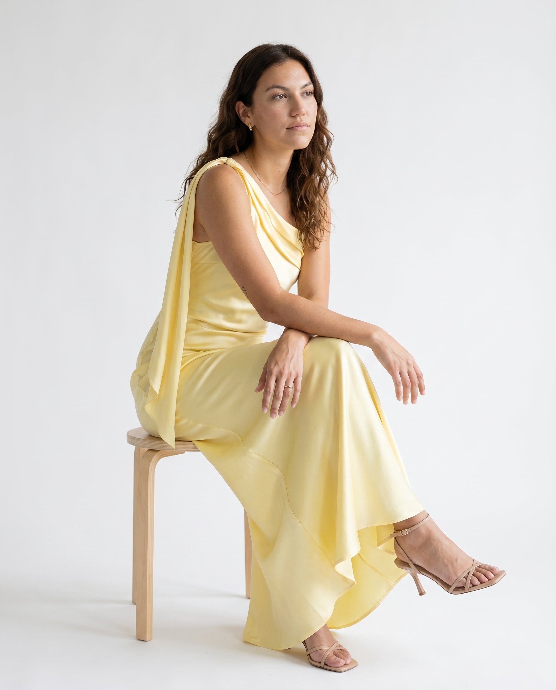 One Shoulder Satin Maxi Dress BUTTER