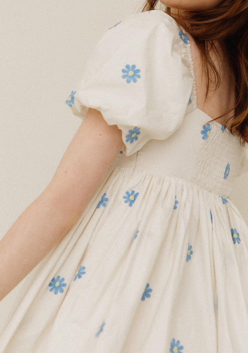 Embroidered Floral Babydoll Mini Dress