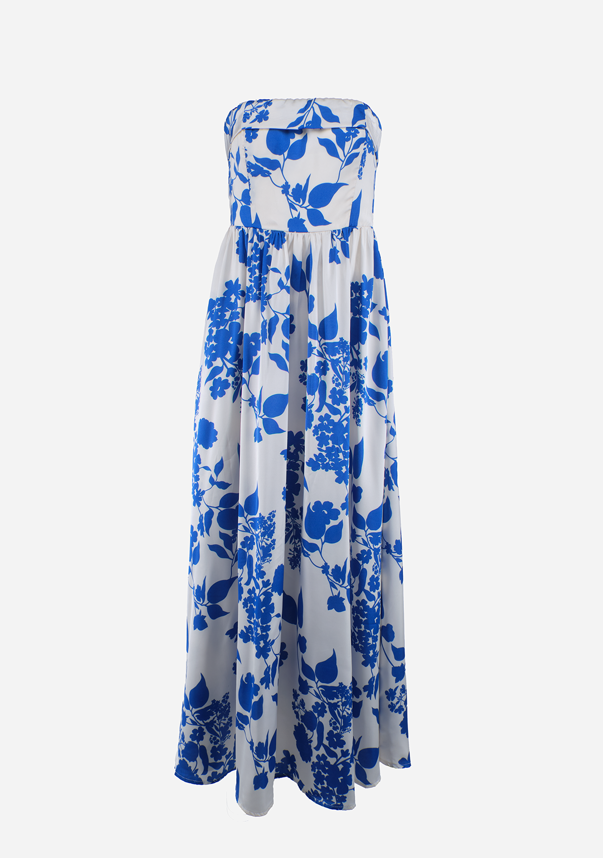 Tube Tie Back Chest Elastic Back Waisted Maxi Dress White/Blue