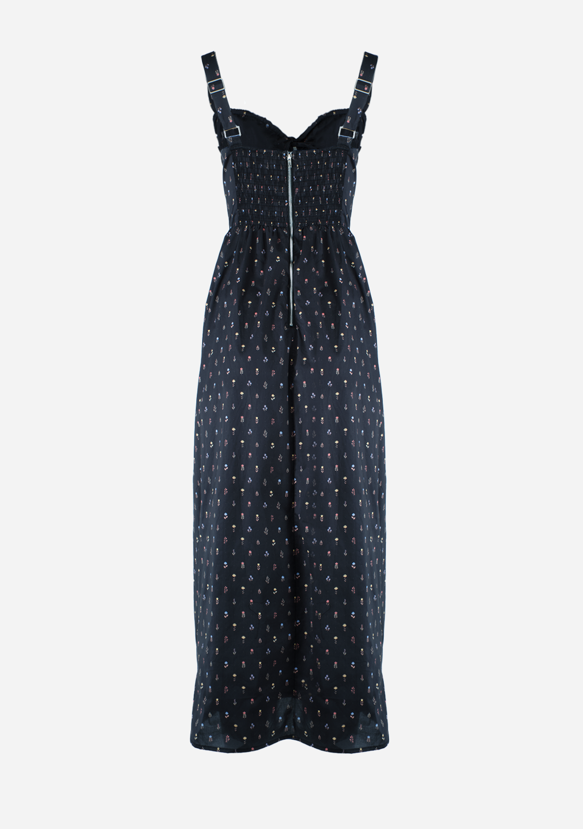 Wild Floral Poplin Wired Front Ribbon Maxi Dress Dark Navy