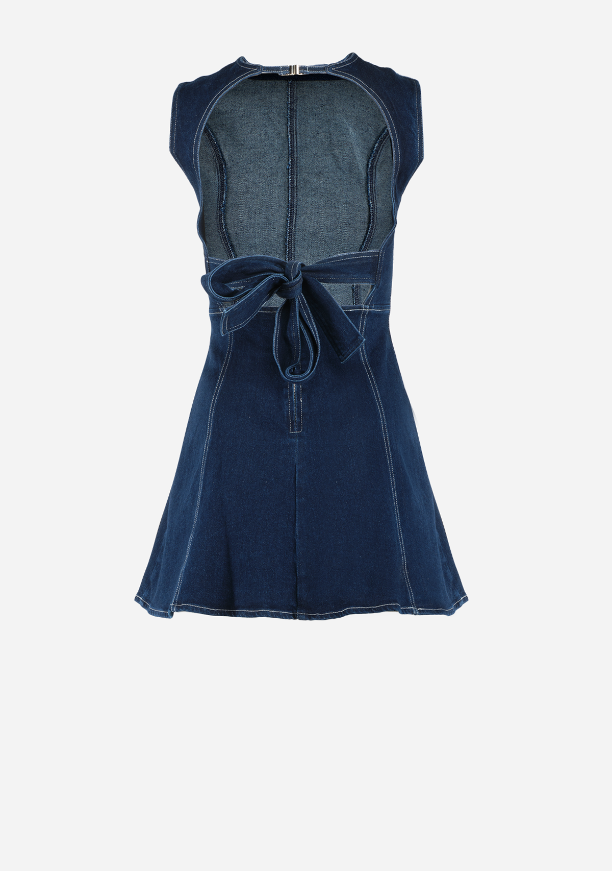Denim Backless a Line Mini Dress Dark Denim