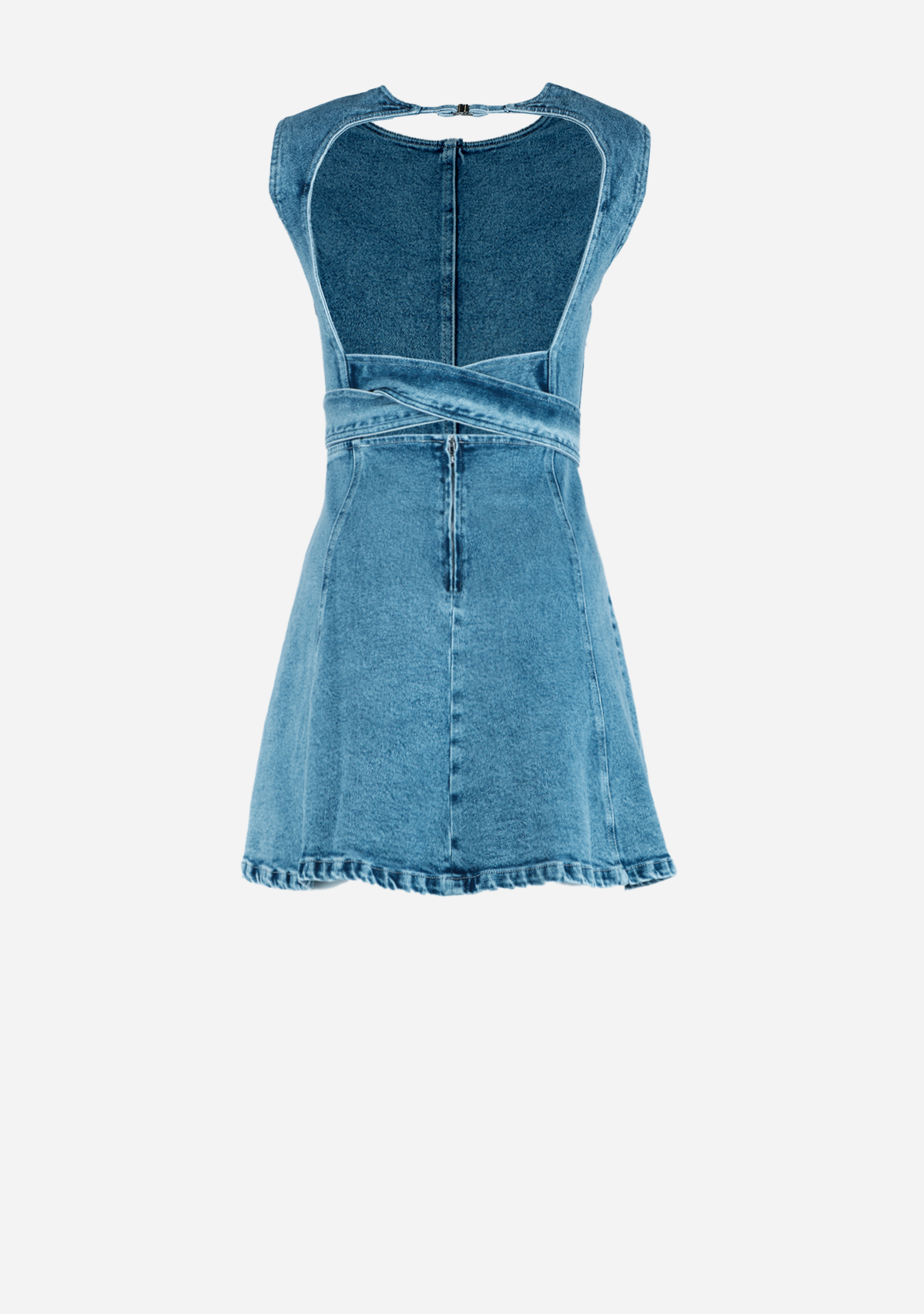 Denim Backless a Line Mini Dress Light Denim