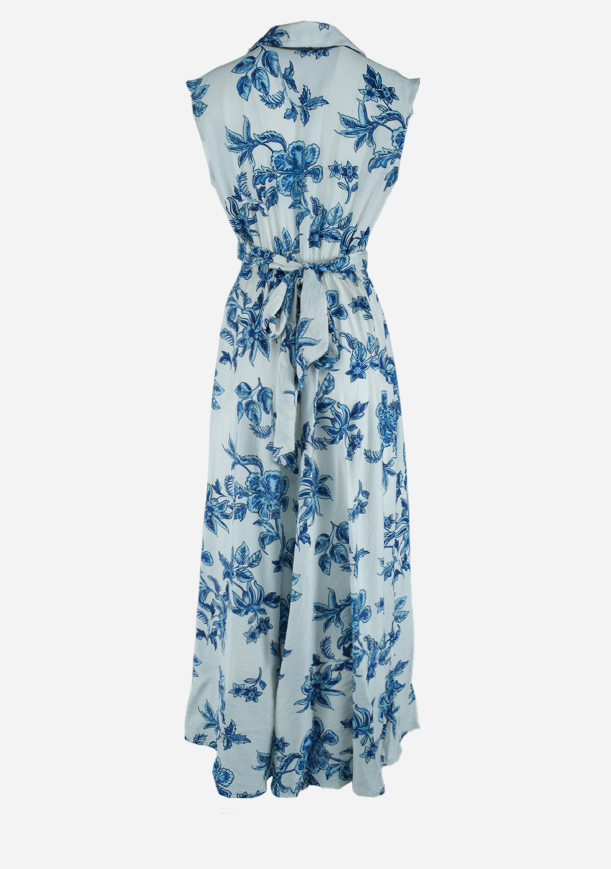 Sleeveless Elastic Back Waisted Maxi Dress Ivory/Blue
