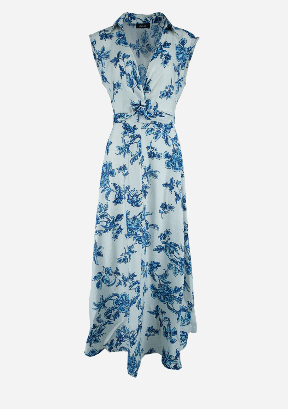 Sleeveless Elastic Back Waisted Maxi Dress Ivory/Blue