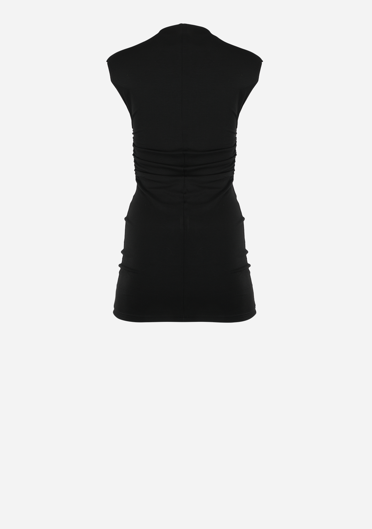 High Mock Neckline Cap Sleeves Mini Dress Black