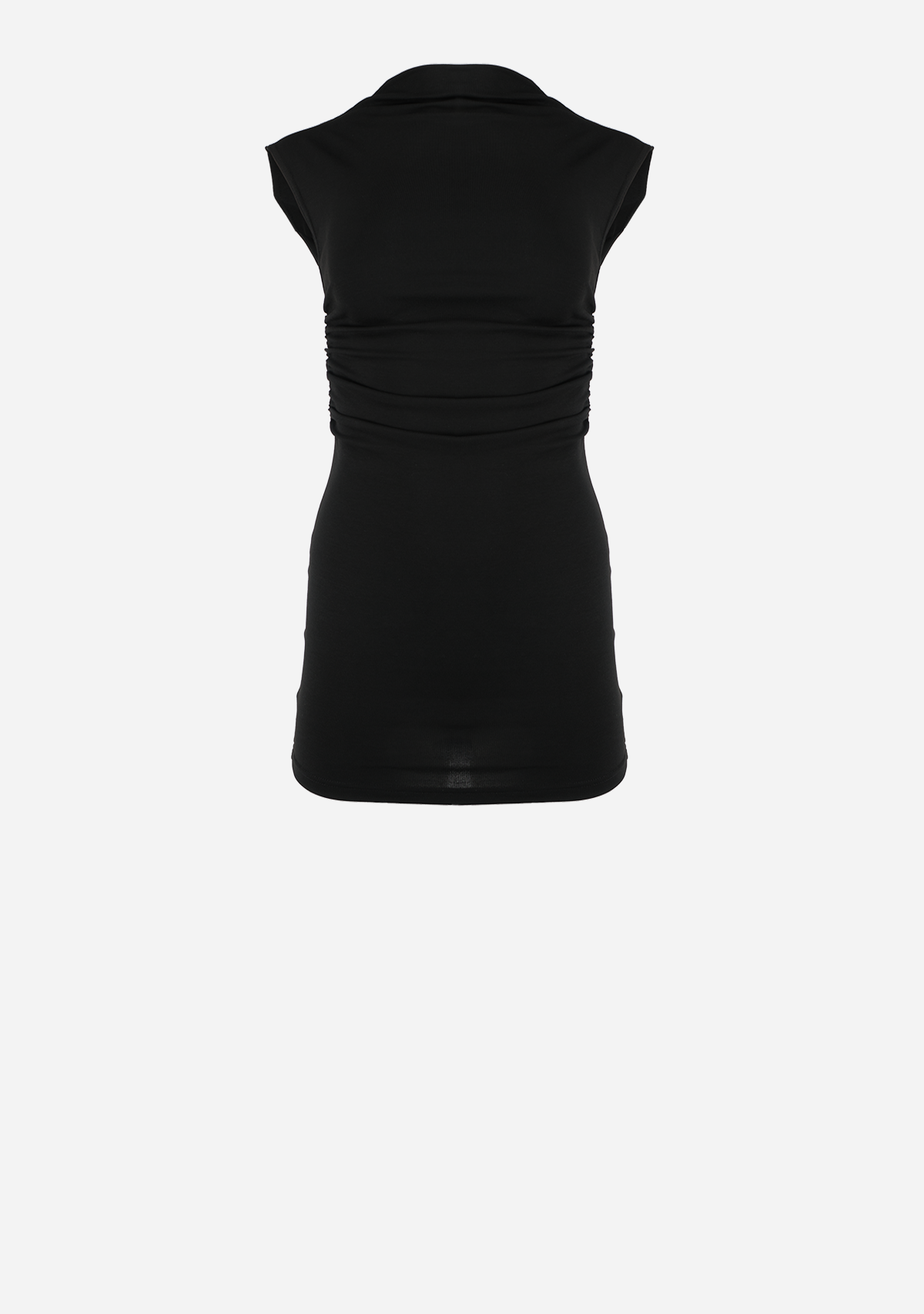 High Mock Neckline Cap Sleeves Mini Dress Black