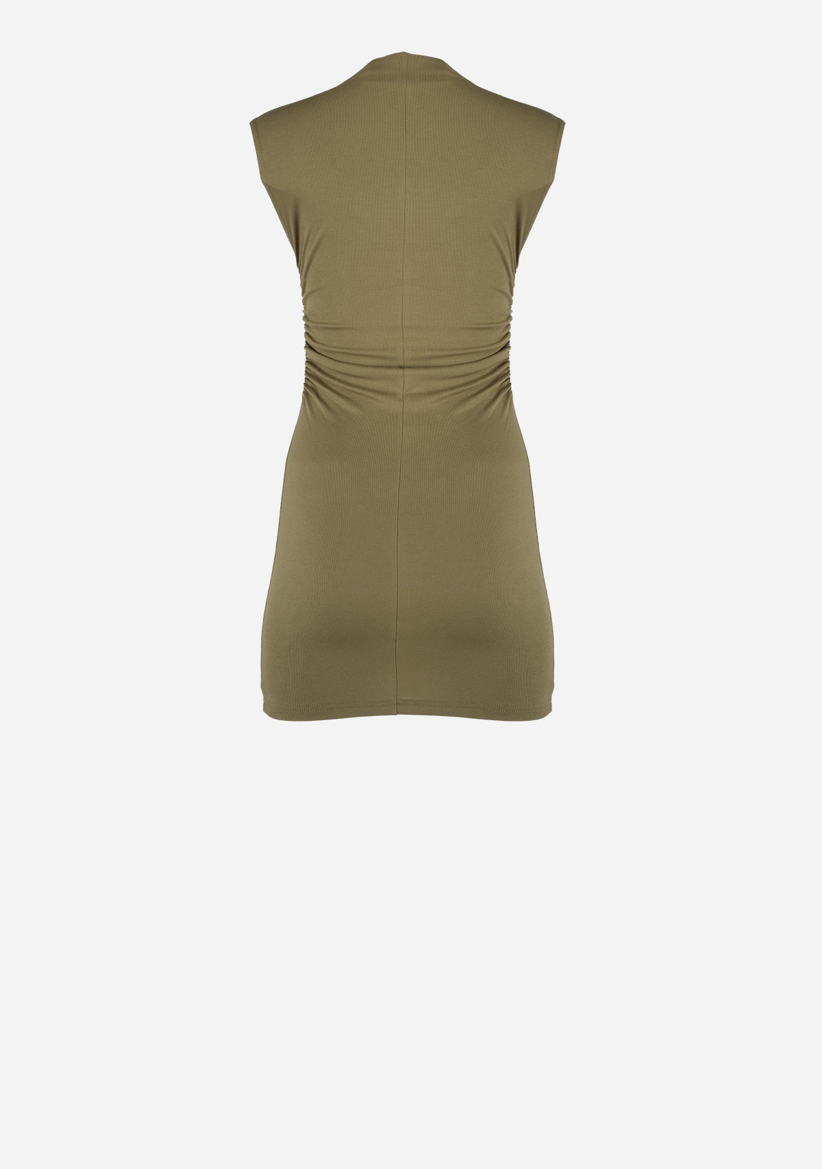 High Mock Neckline Cap Sleeves Mini Dress Light Olive