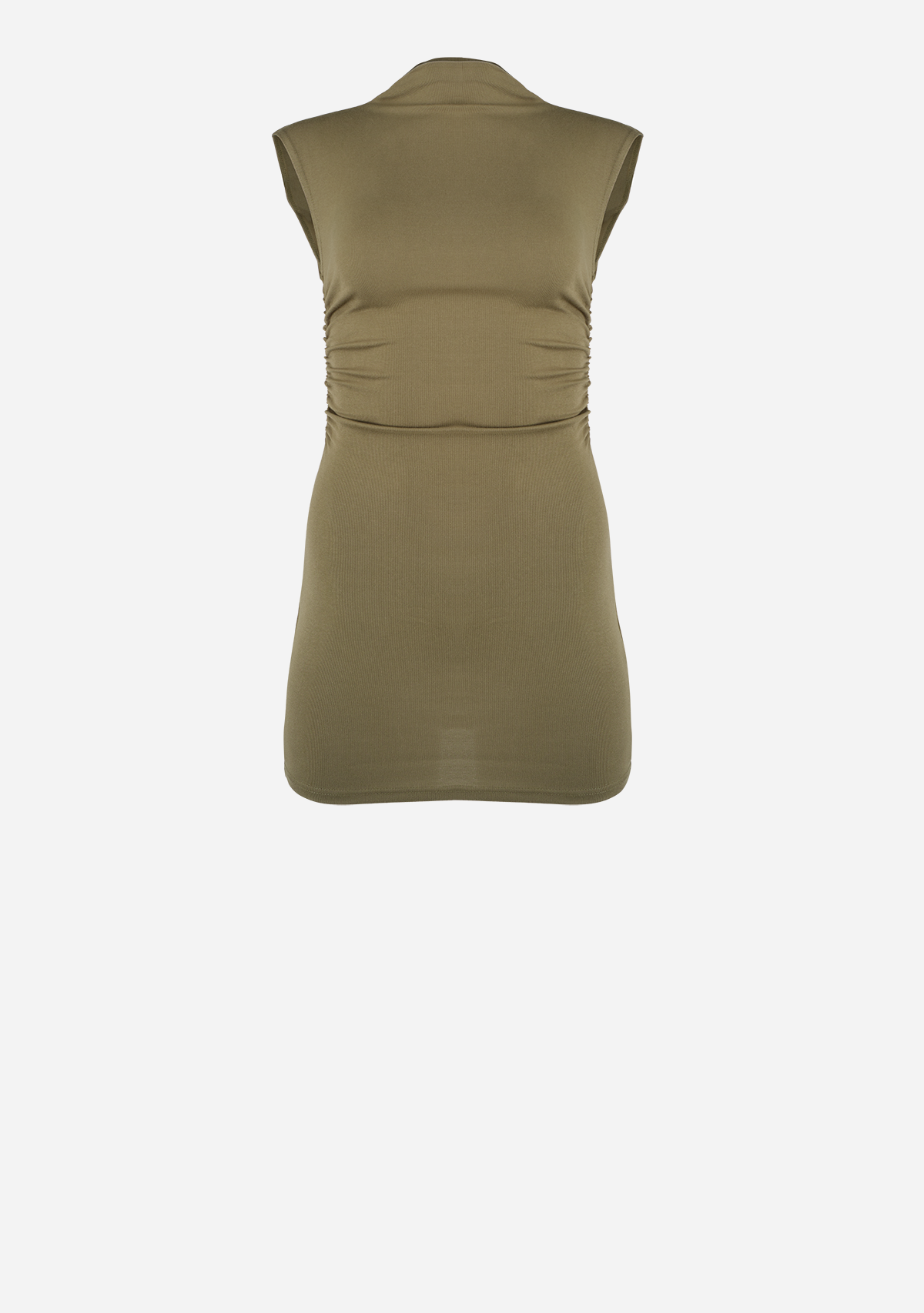 High Mock Neckline Cap Sleeves Mini Dress Light Olive