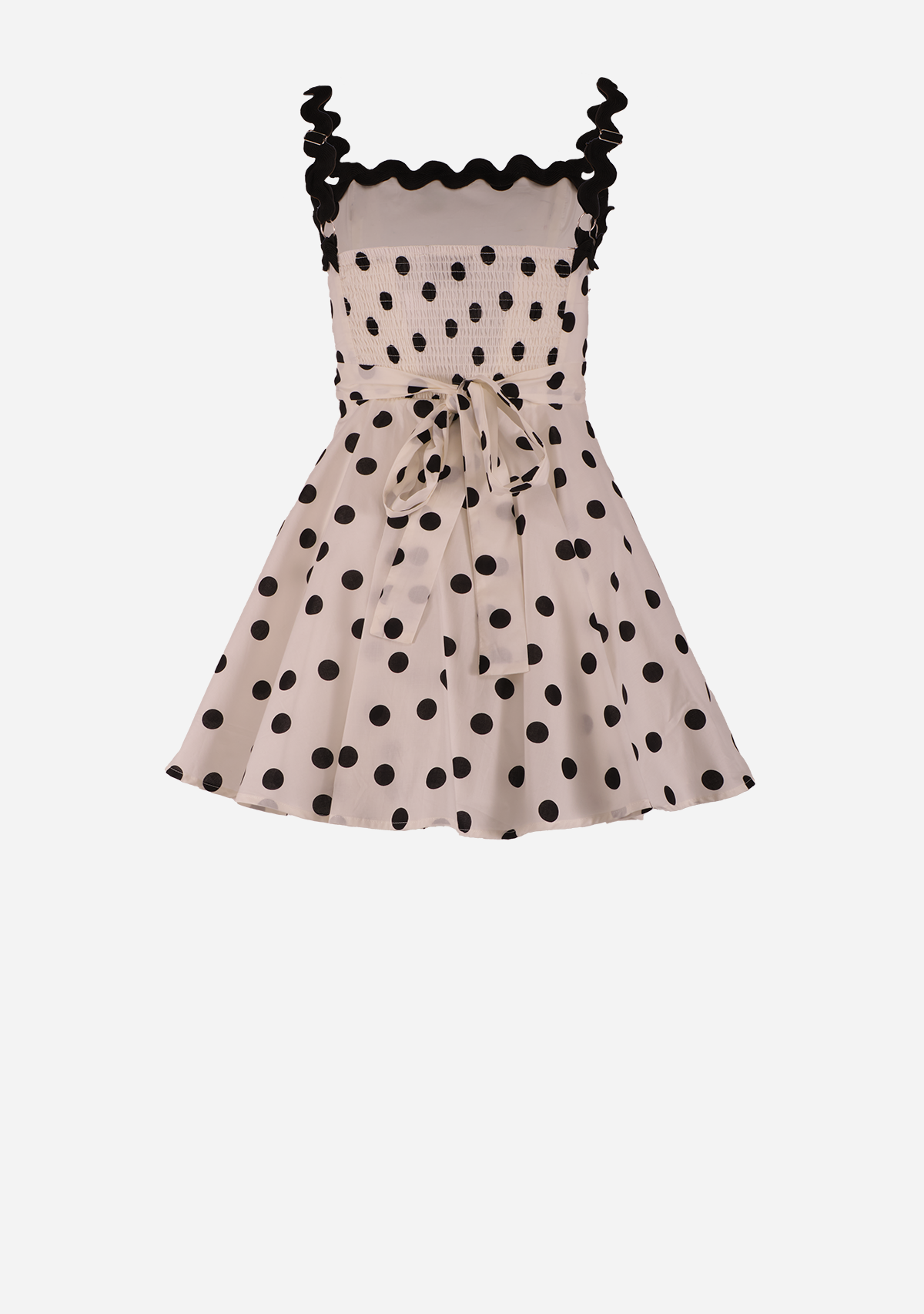 Rick Rack Trim Polka Dot Mini Dress Cream