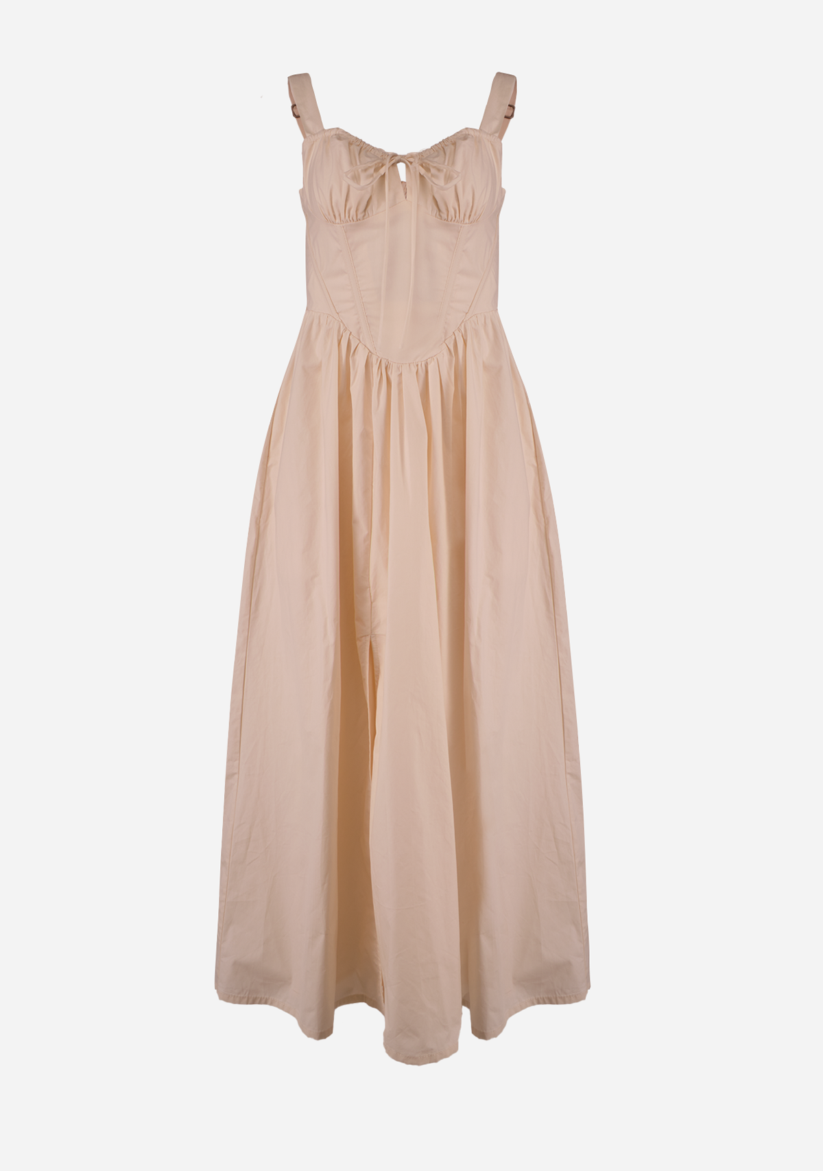 Poplin Wired Front Ribbon Maxi Dress Cream