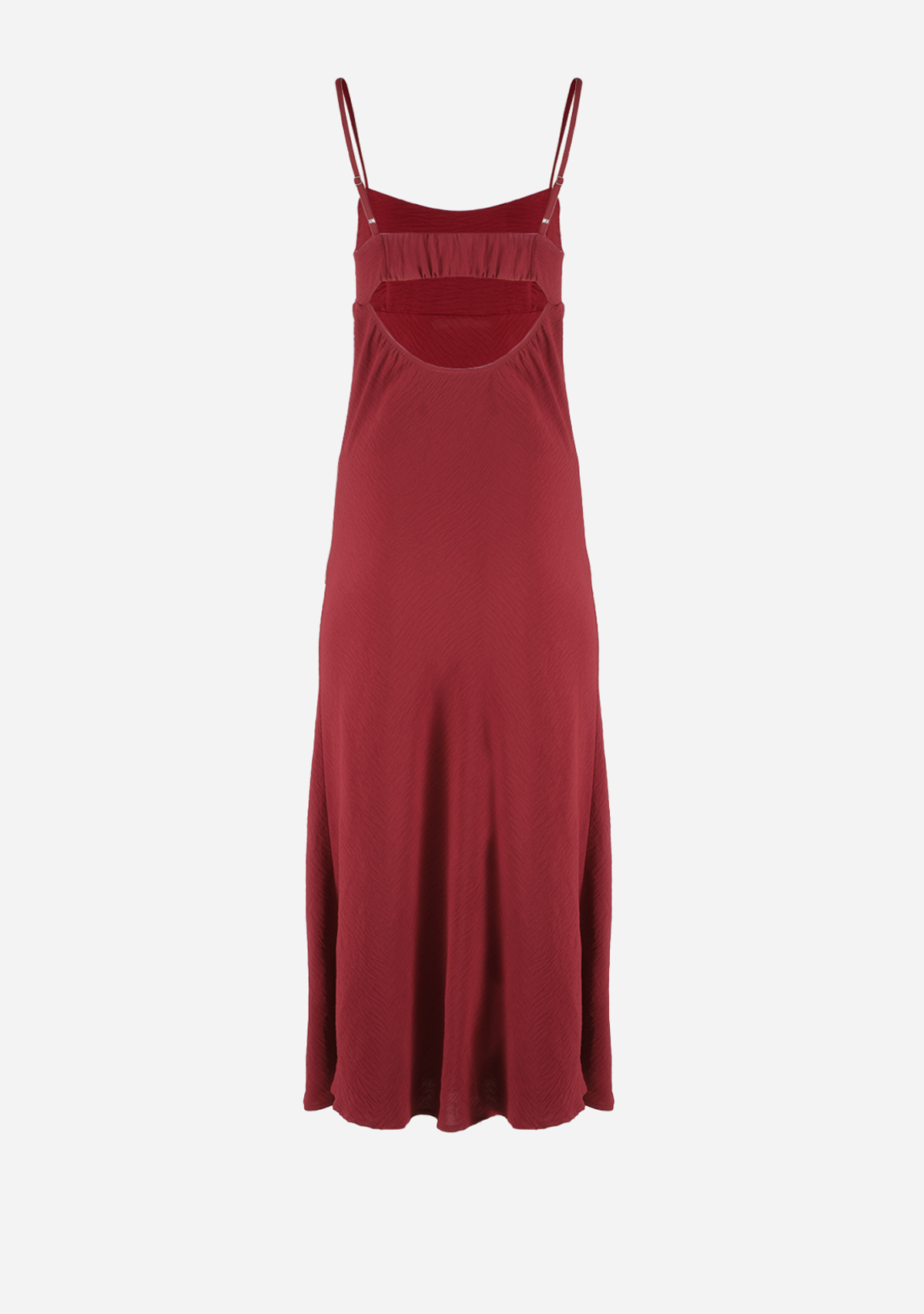 Solid Elastic Back Detail Midi Dress Brick