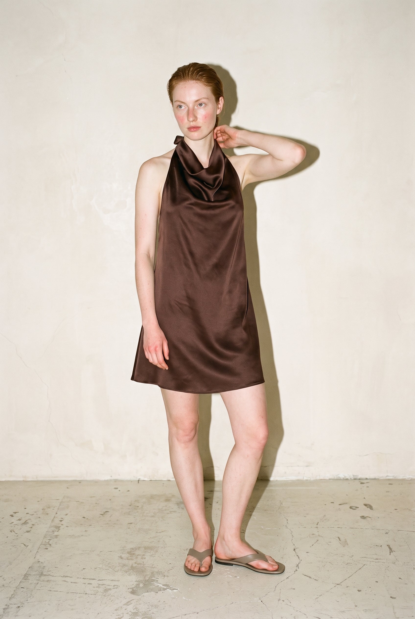 Modern Cowl Neck Dress Coffee