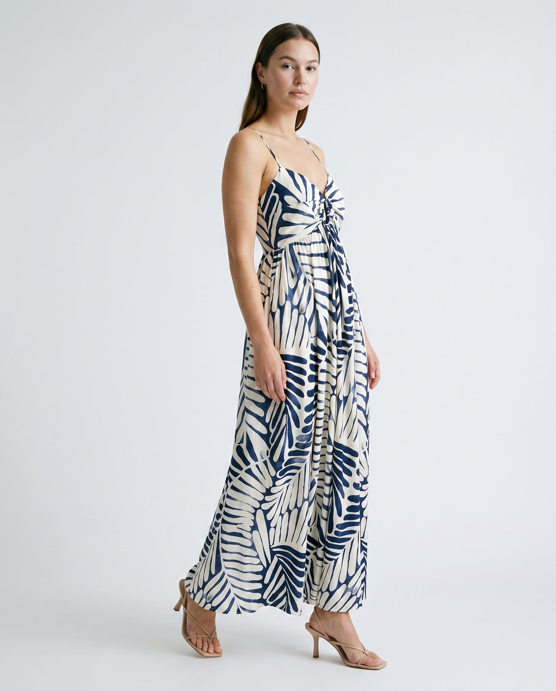 C.F Bust Hole W/ Tie Maxi Dress Navy/Ivory