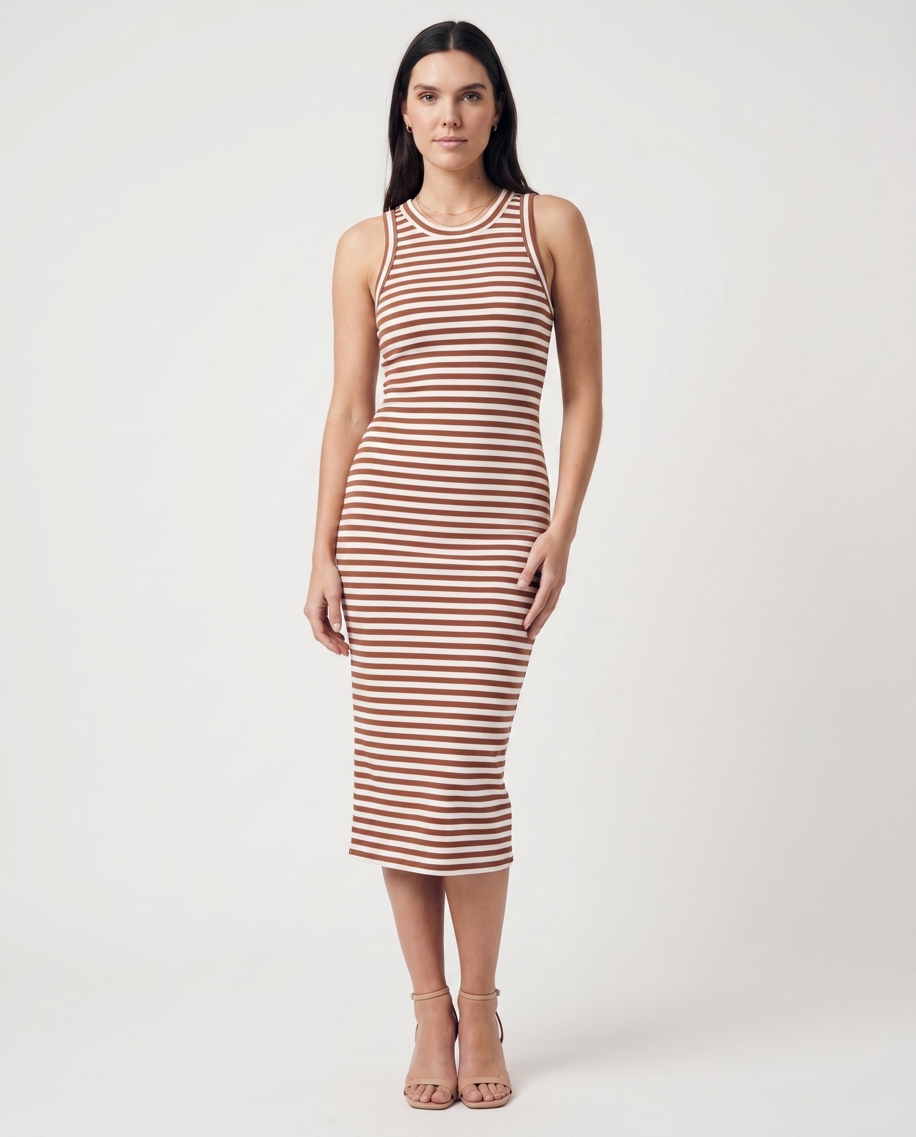 Striped Ribbed Tank Dress Brick
