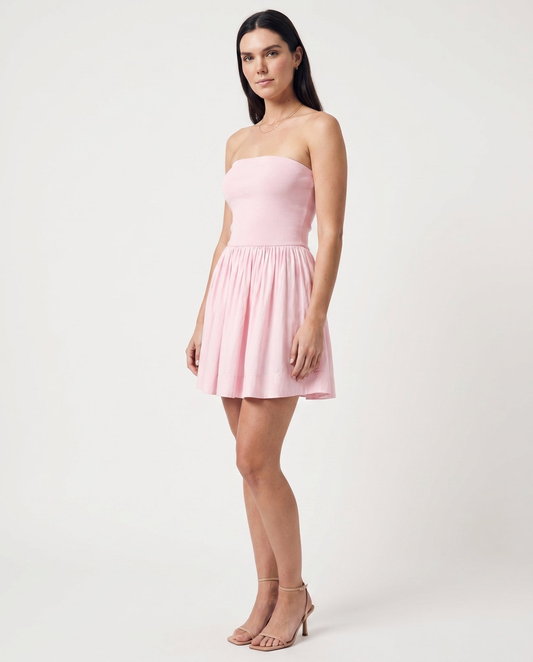 Strapless Flowy Mini Dress Soft Pink
