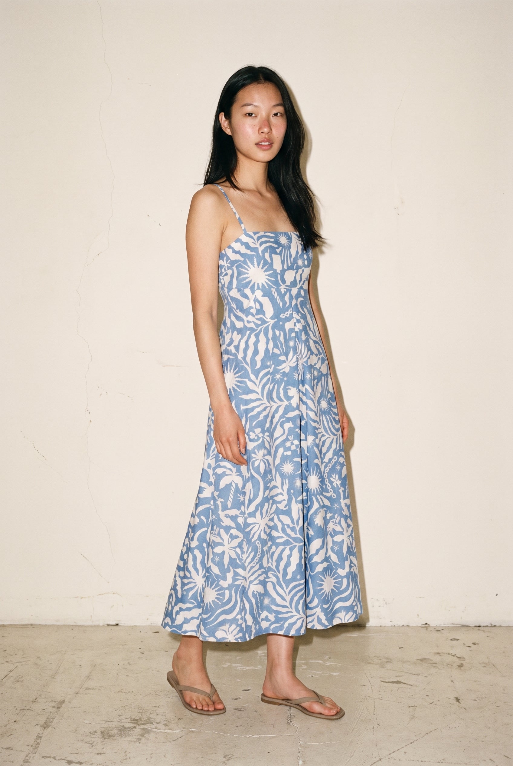 Palmetto Midi Dress Blue Cream