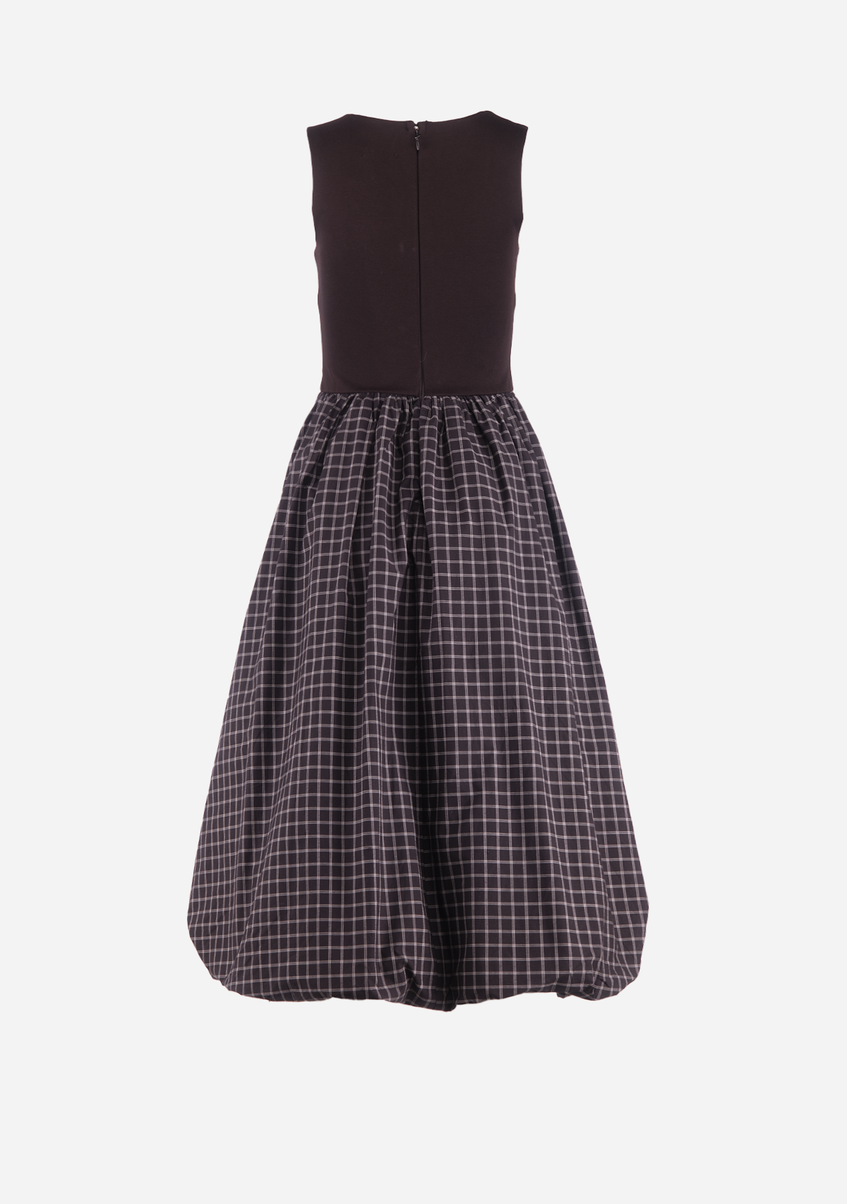 Sleeveless Plaid Bubble Midi Dress Black