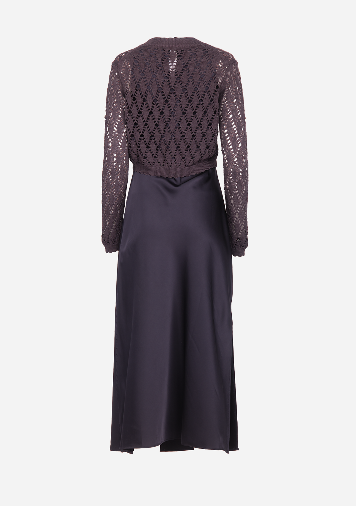 Satin Slip Dress With Crochet Knitted Top Navy