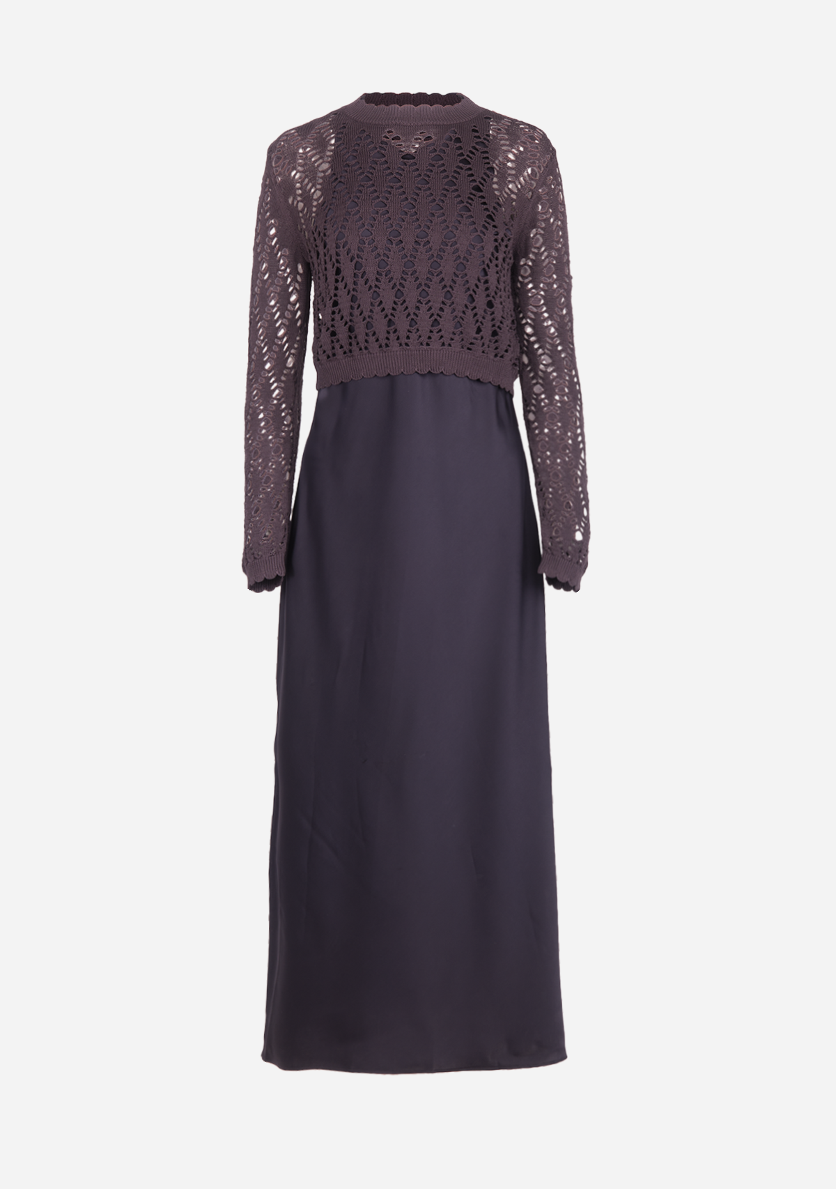Satin Slip Dress With Crochet Knitted Top Navy