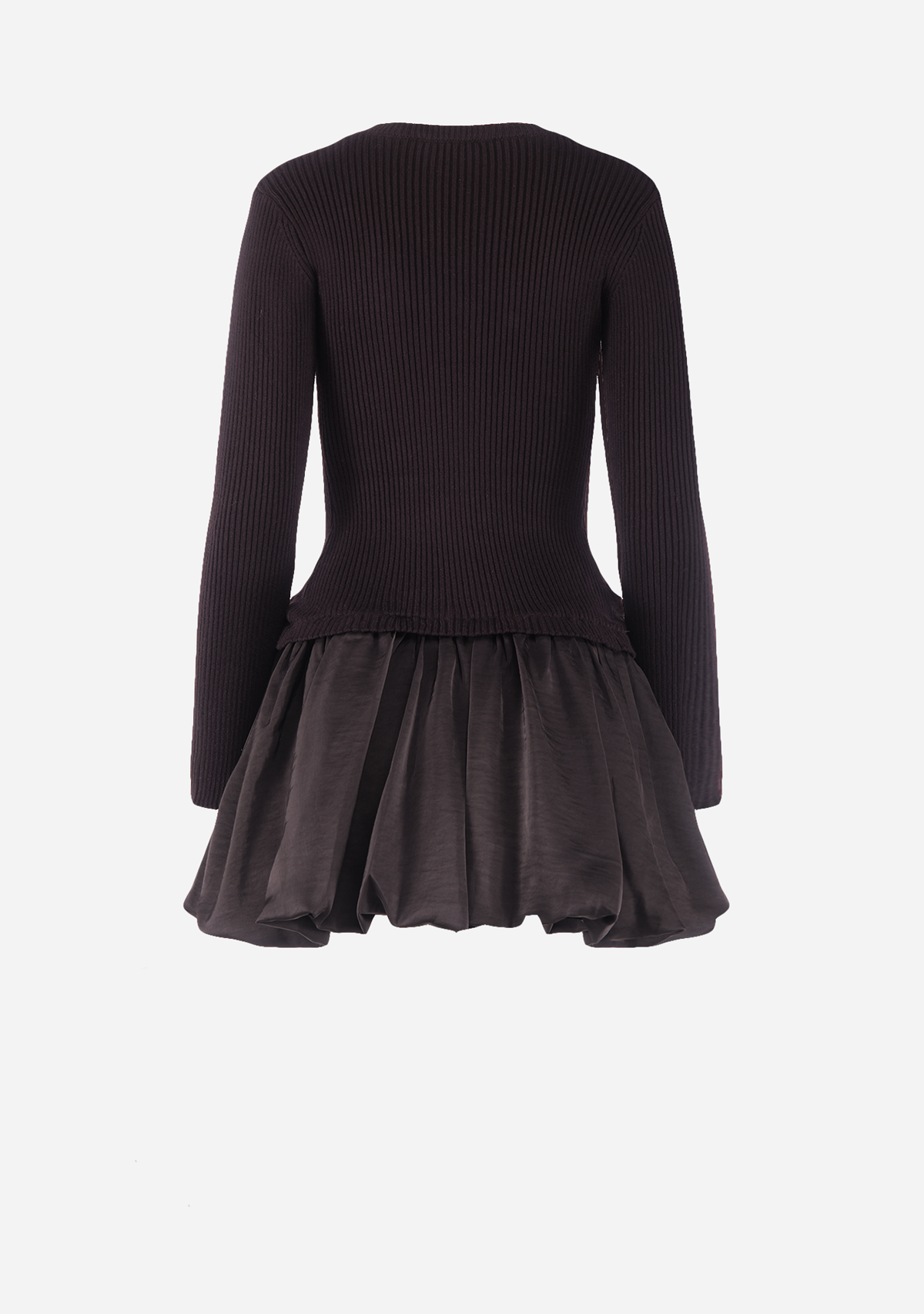Ribbed Sweater Combination Bubble Skirt Mini Dress
