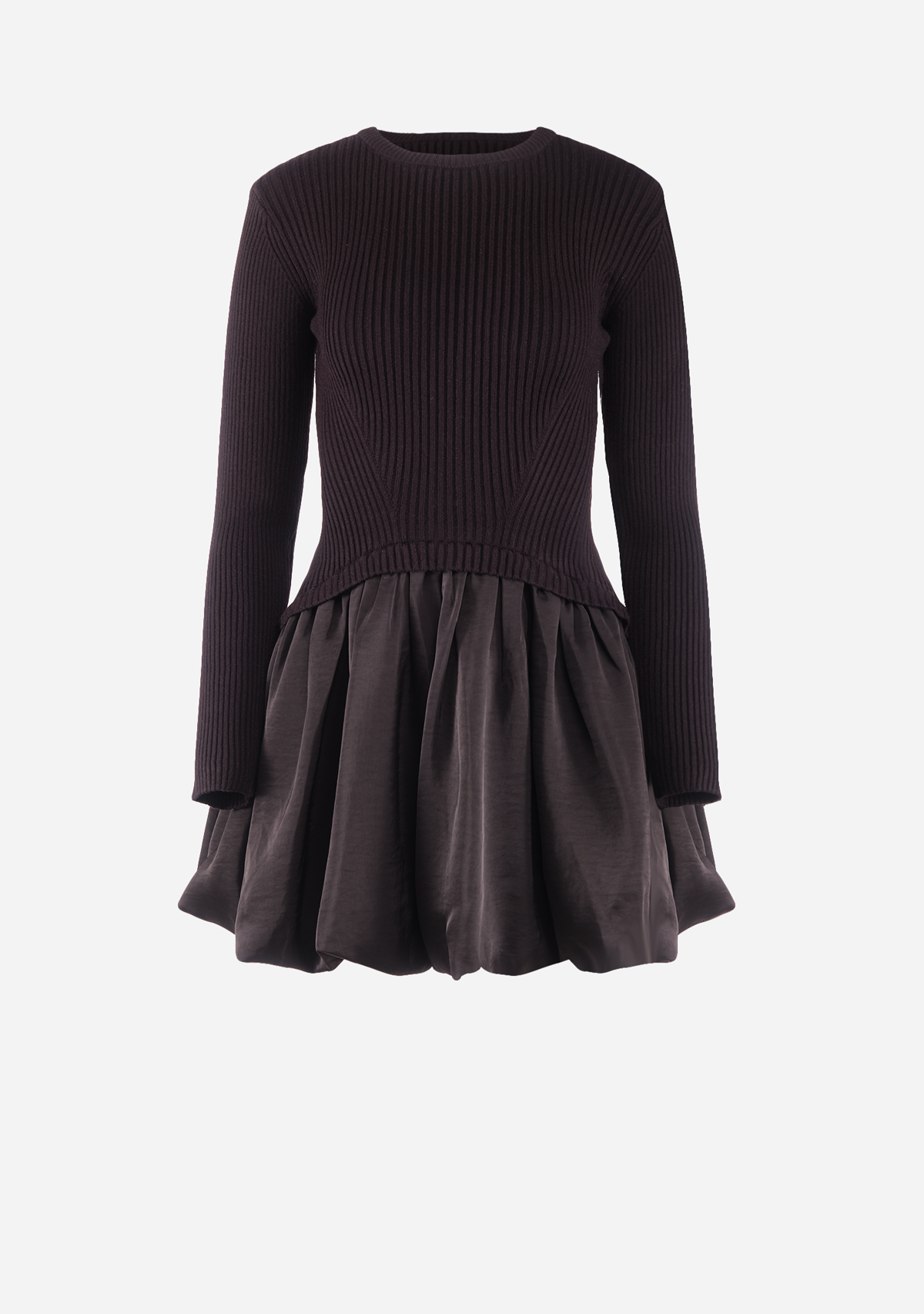 Ribbed Sweater Combination Bubble Skirt Mini Dress
