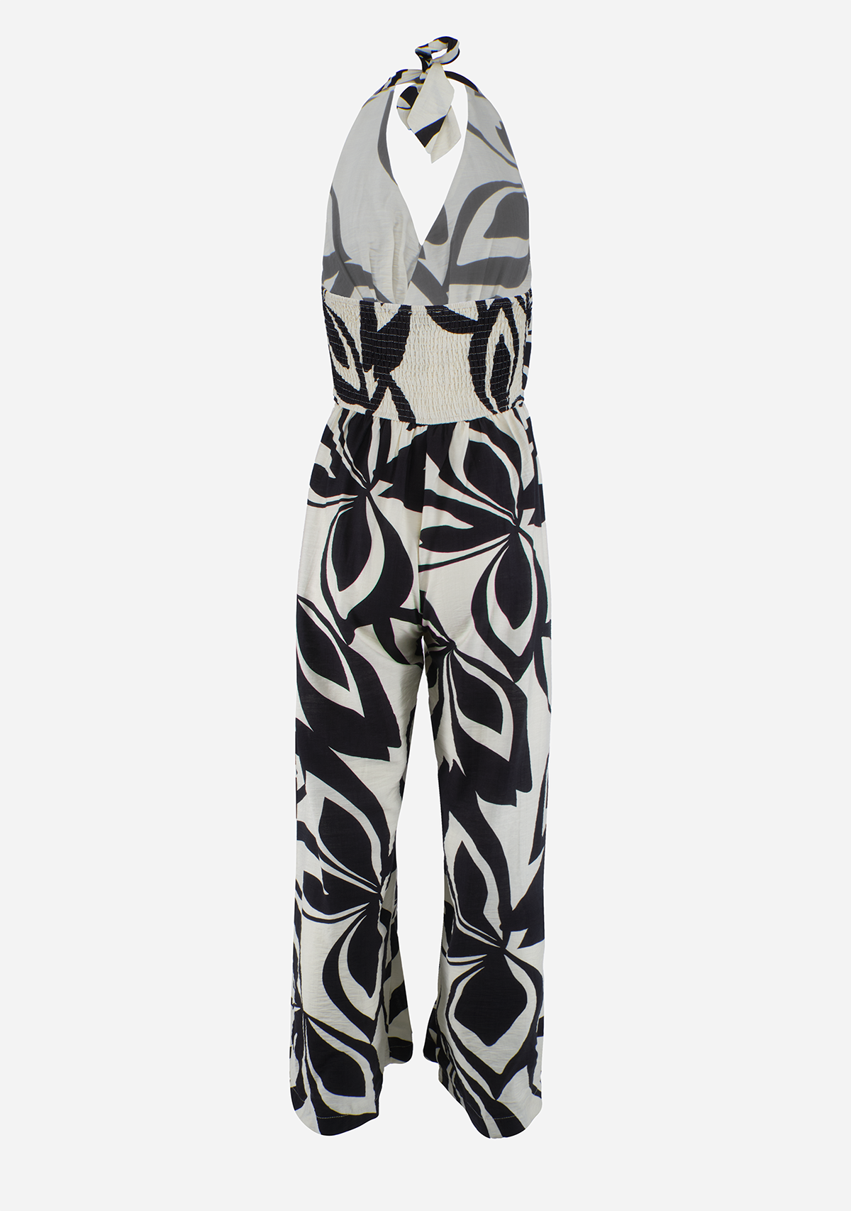 Halter Elastic Smocked Back Top Jumpsuit Ivory/Black