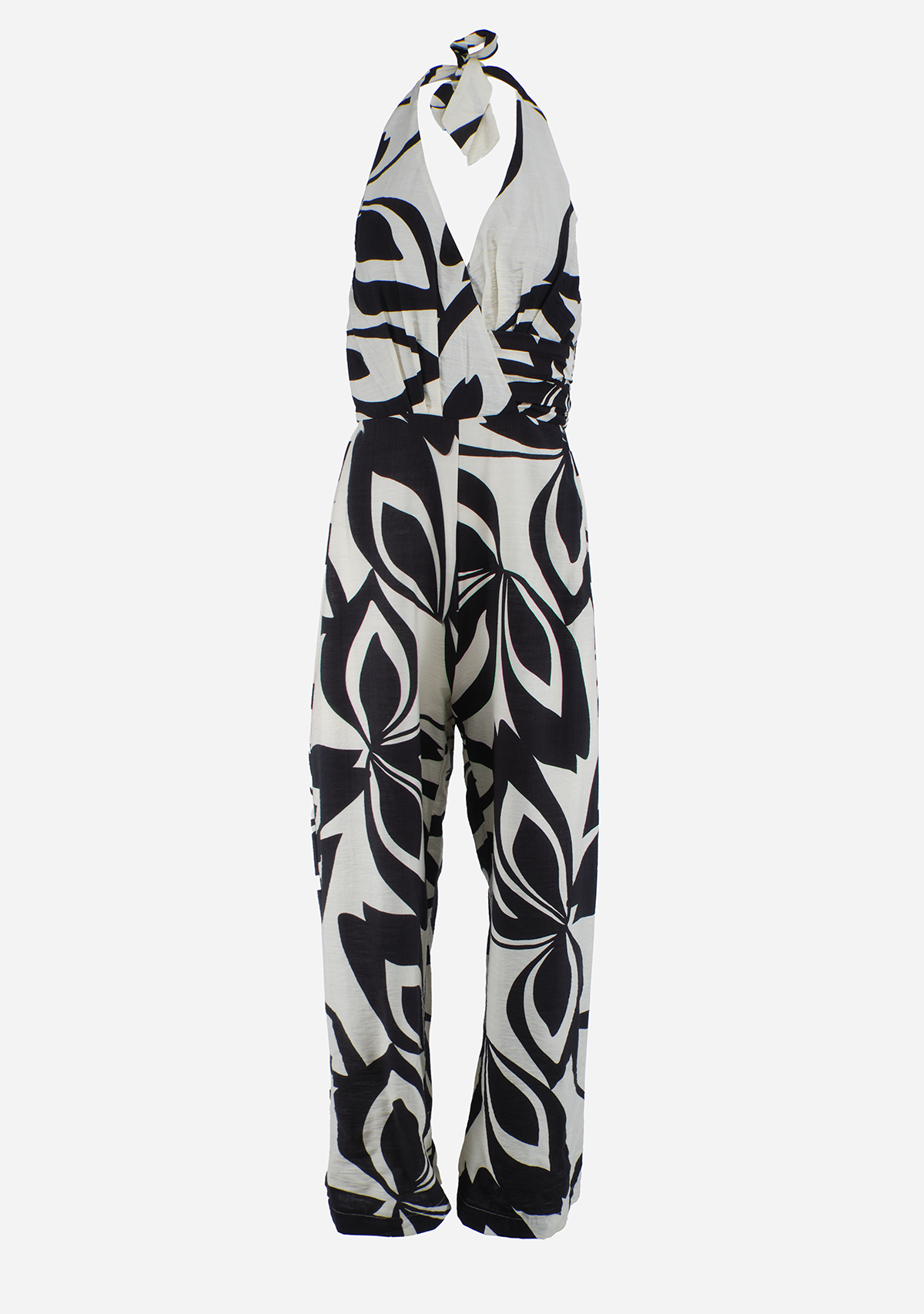 Halter Elastic Smocked Back Top Jumpsuit Ivory/Black