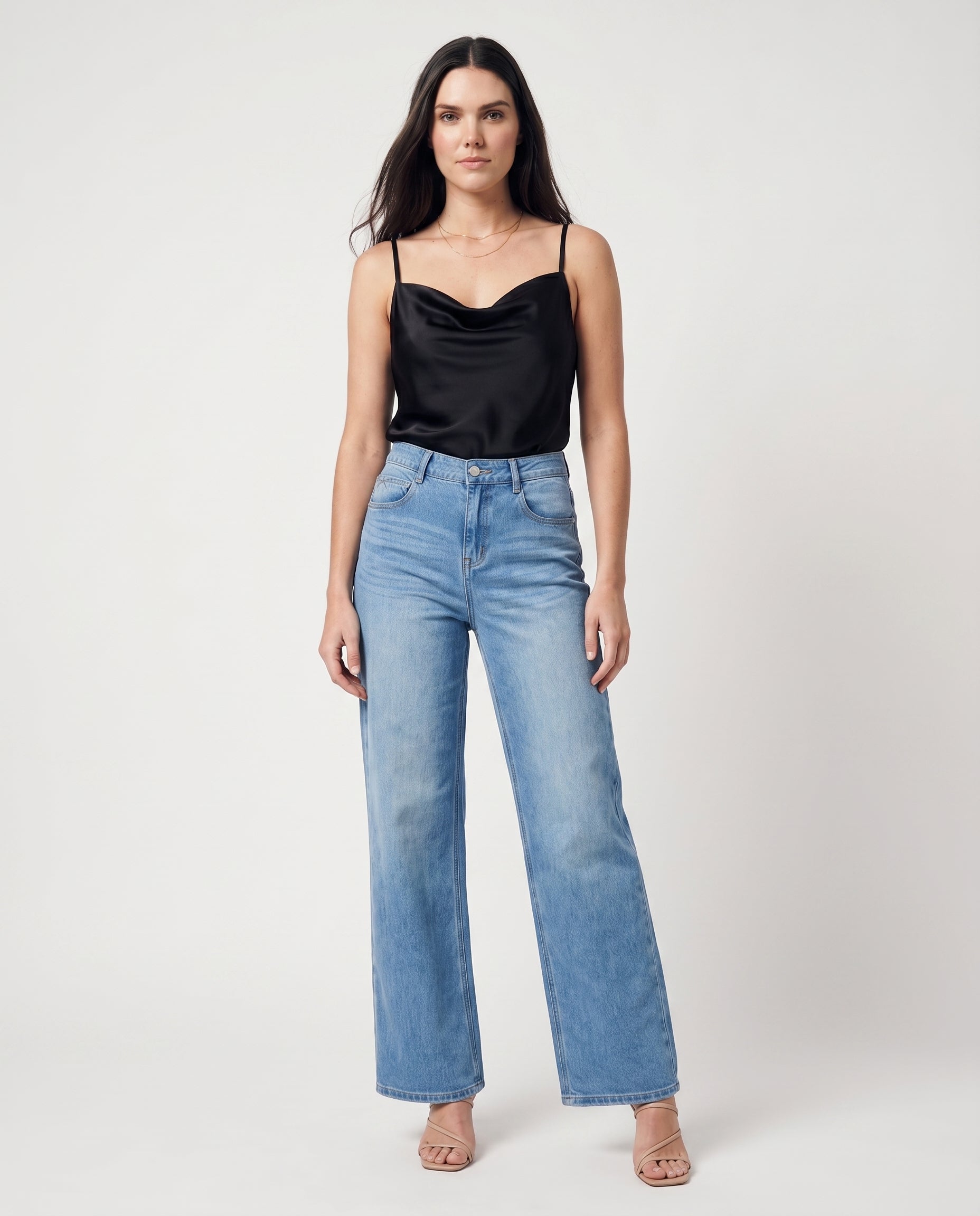 Soft Flare Wide Leg Jeans Denim Blue