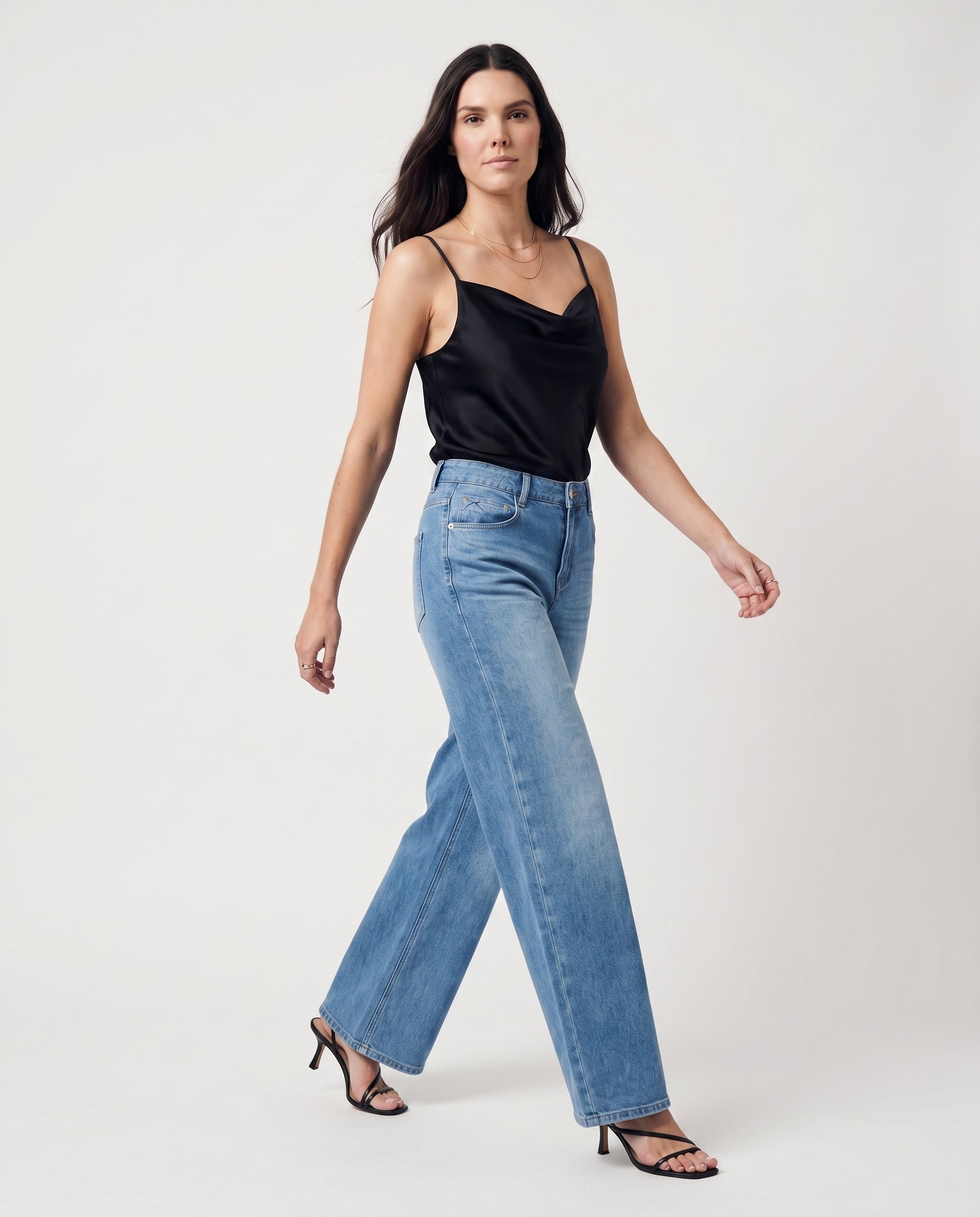 Soft Flare Wide Leg Jeans Denim Blue