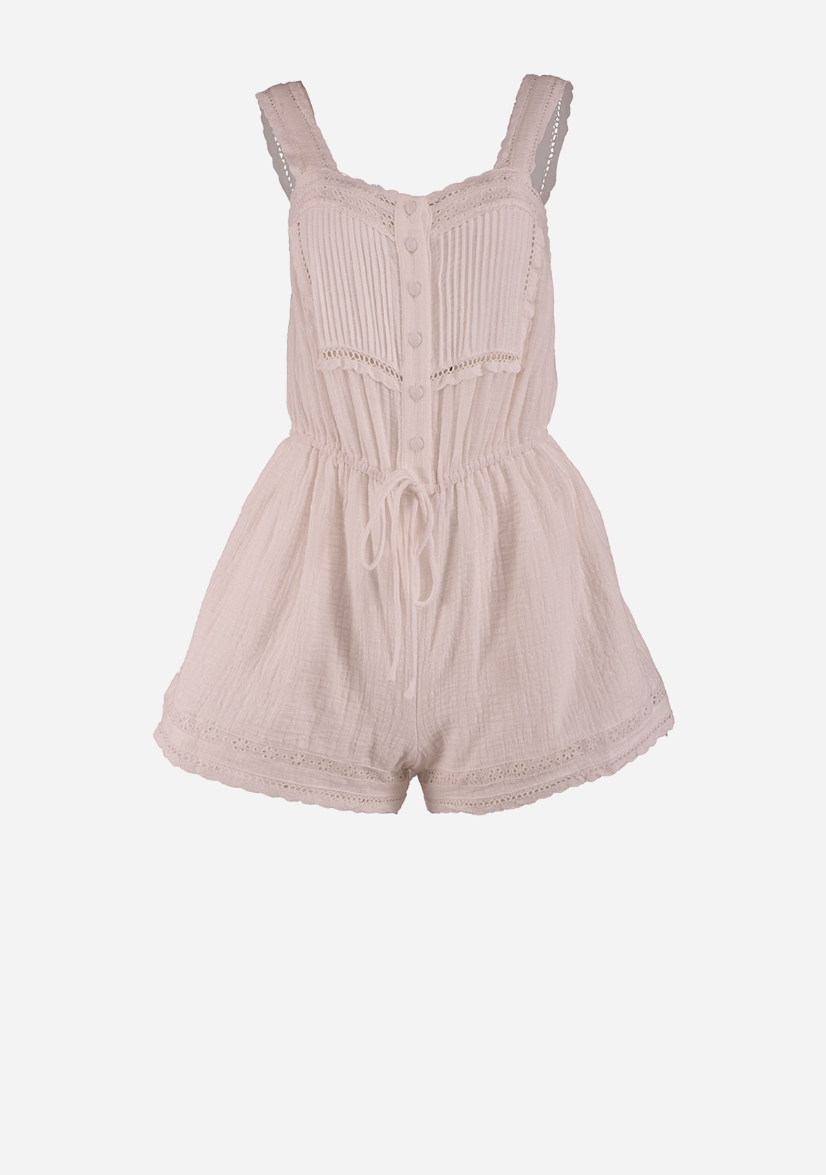 Lace Trim Romper Off White