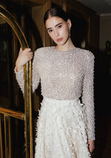 Pearl w Sequin Shoulder Pad Crop Top