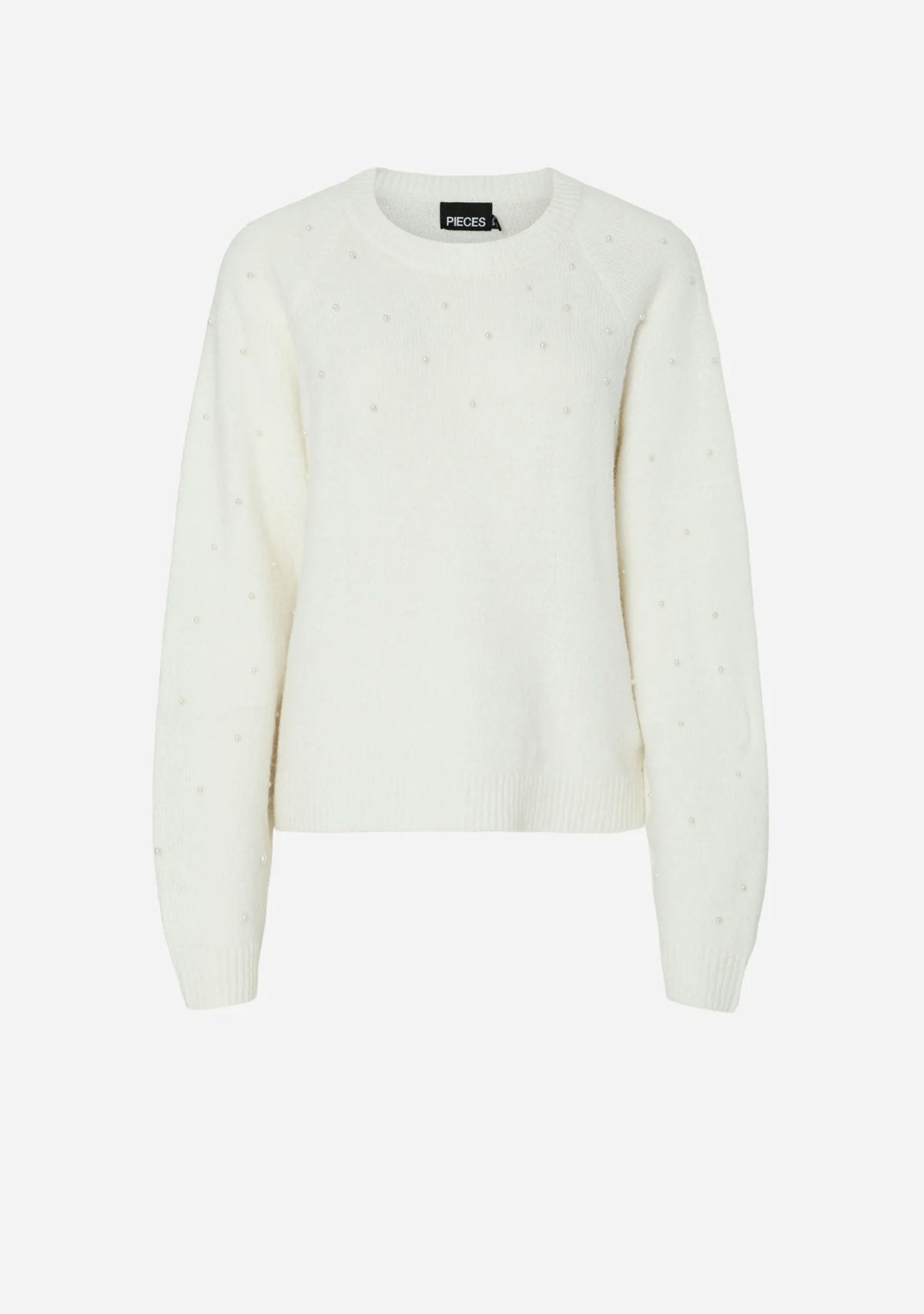 PCPam Ls Oneck Oversize Pearl Knit Bc Cloud Dancer Pearl