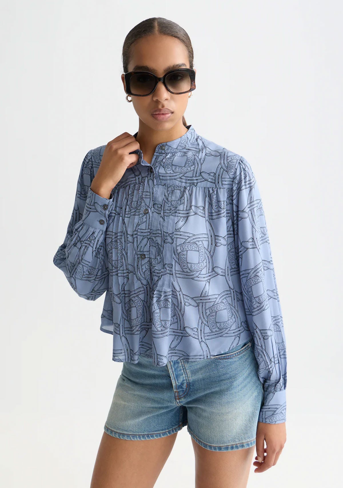 Pin Tuck Long Sleeve Shirt Horseshoe Infinity