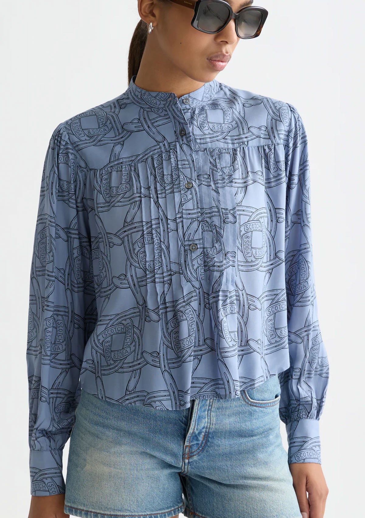 Pin Tuck Long Sleeve Shirt Horseshoe Infinity