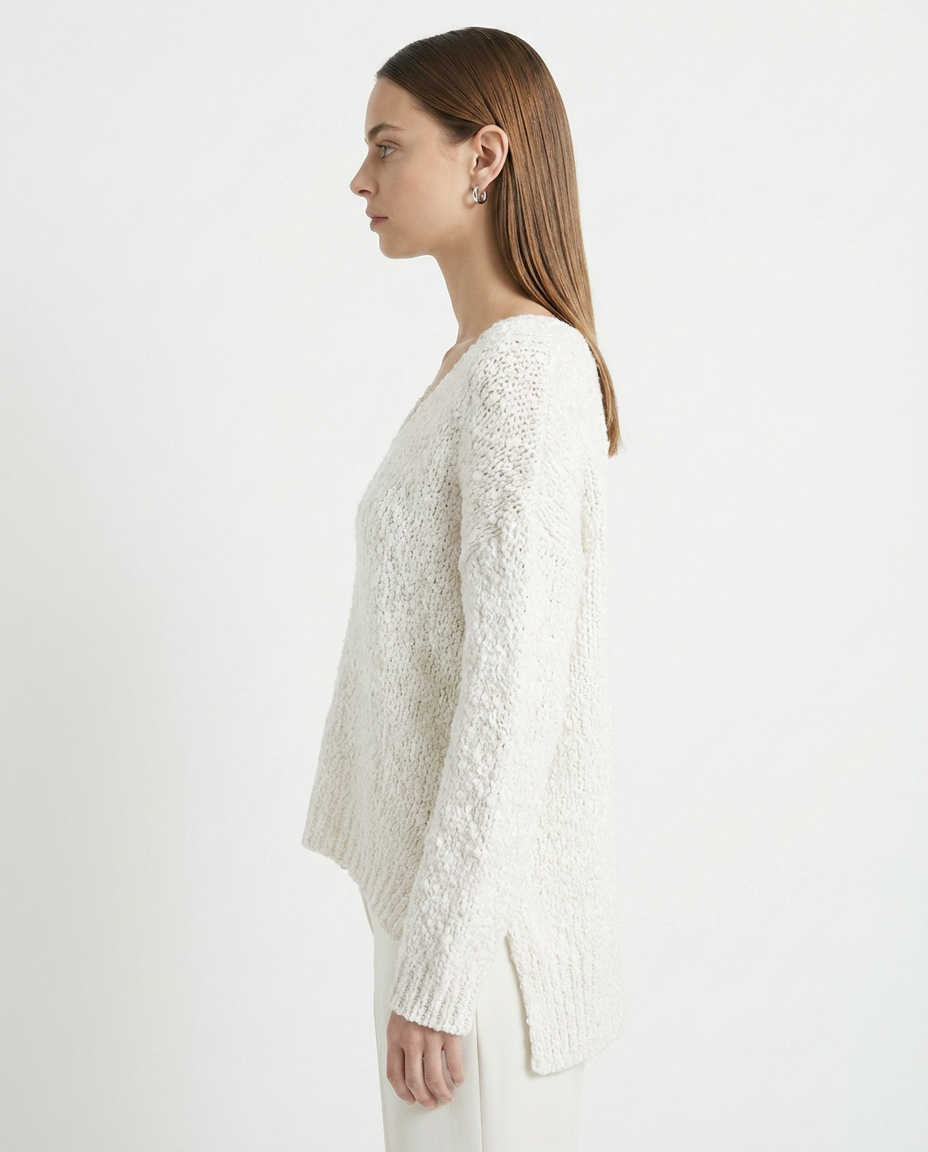 Pull en maille popcorn crème ivoire