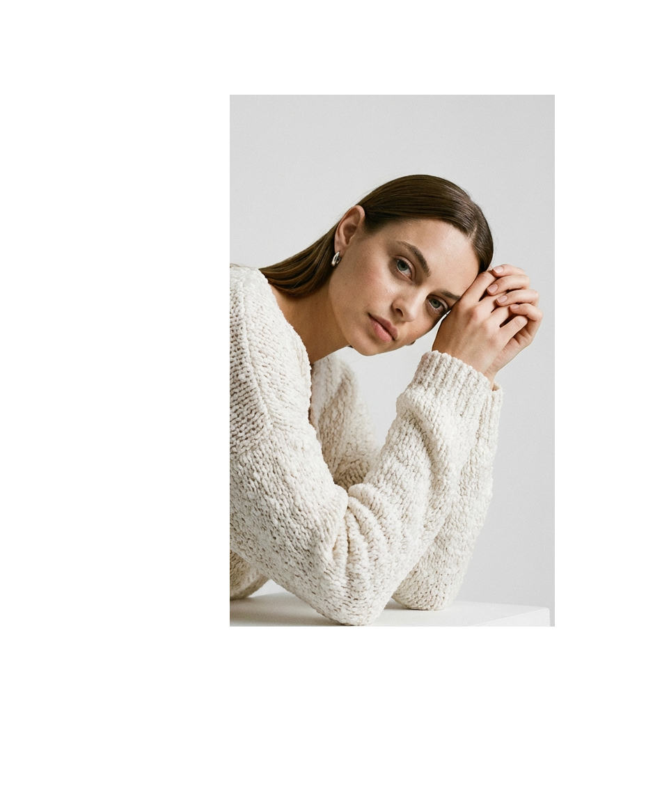 Popcorn Knit Sweater Cream Ivory