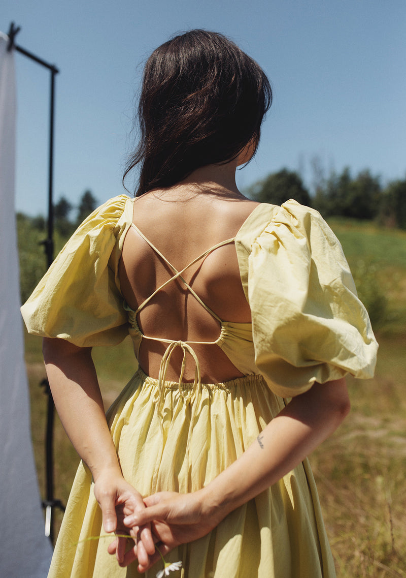 Puff Sleeve Cut-Out Back Mini Dress