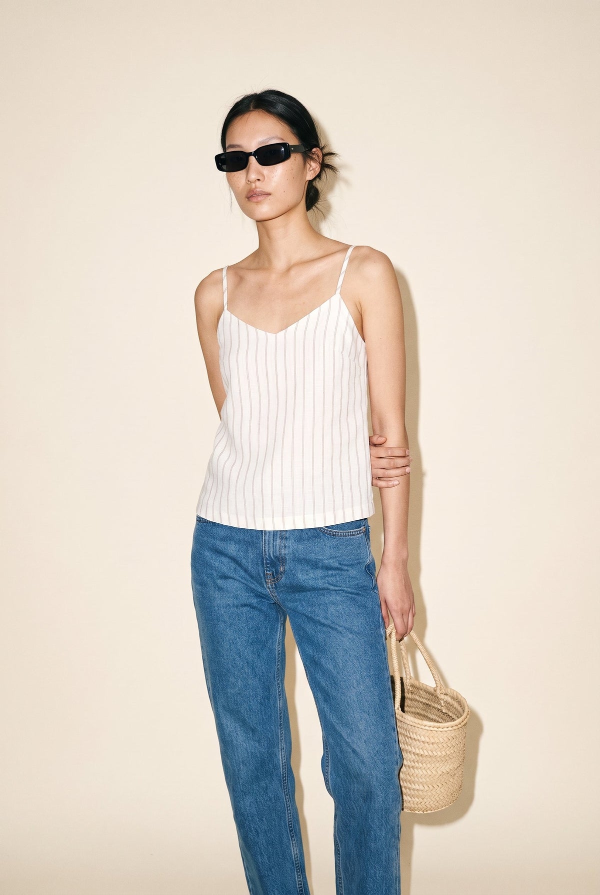 Jx almira Linen Blend Singlet Top Blanc de Blanc Silver Mink JJXX