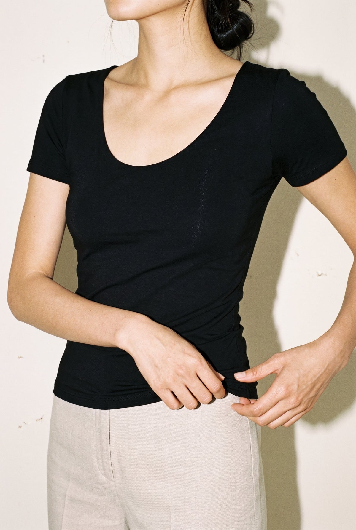 Double Layered short sleeve V Neck Top Wasabi + Mint