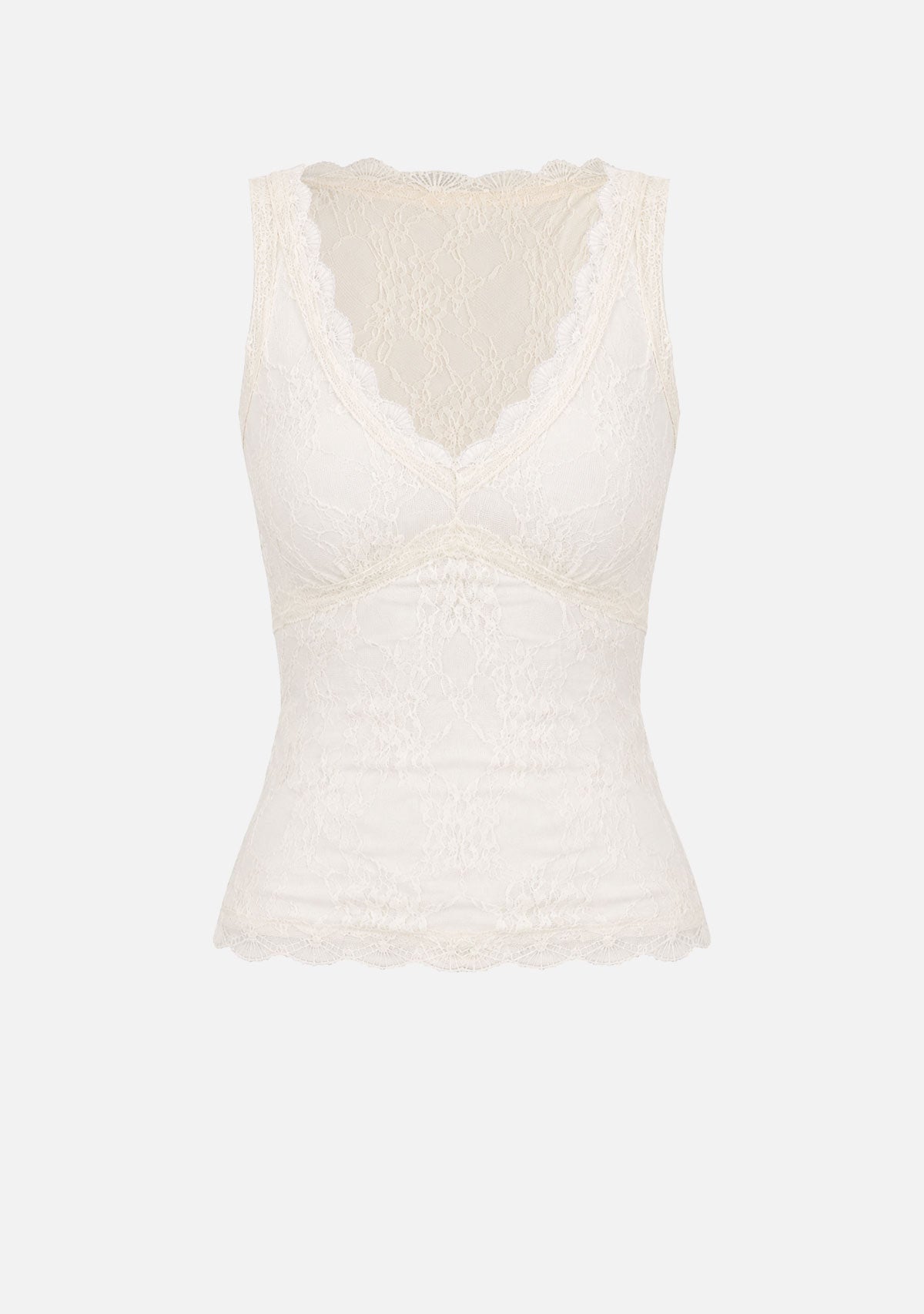 Lace Sleeveless V Neck Top Ivory