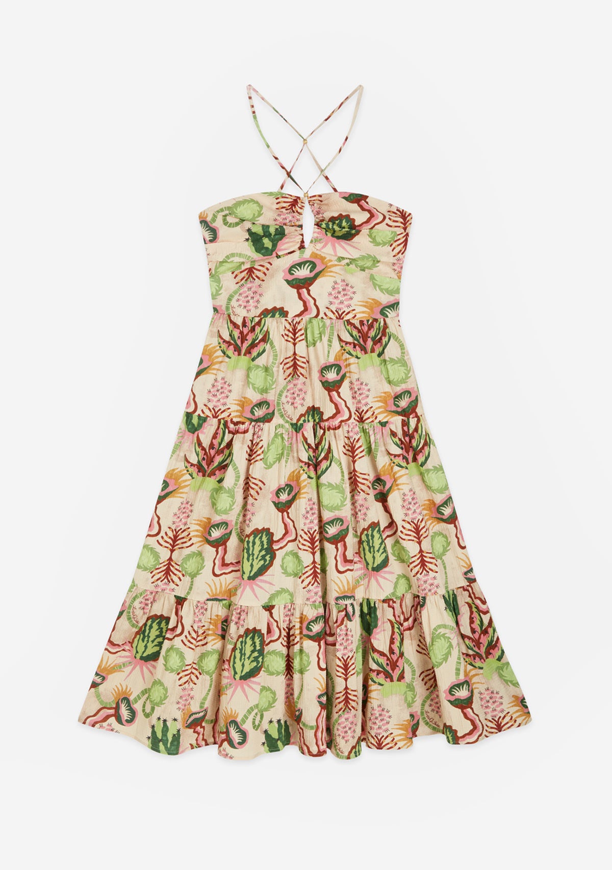 Cotton Seersucker Keyhole Halter Dress Desert Floral Canyon Clay